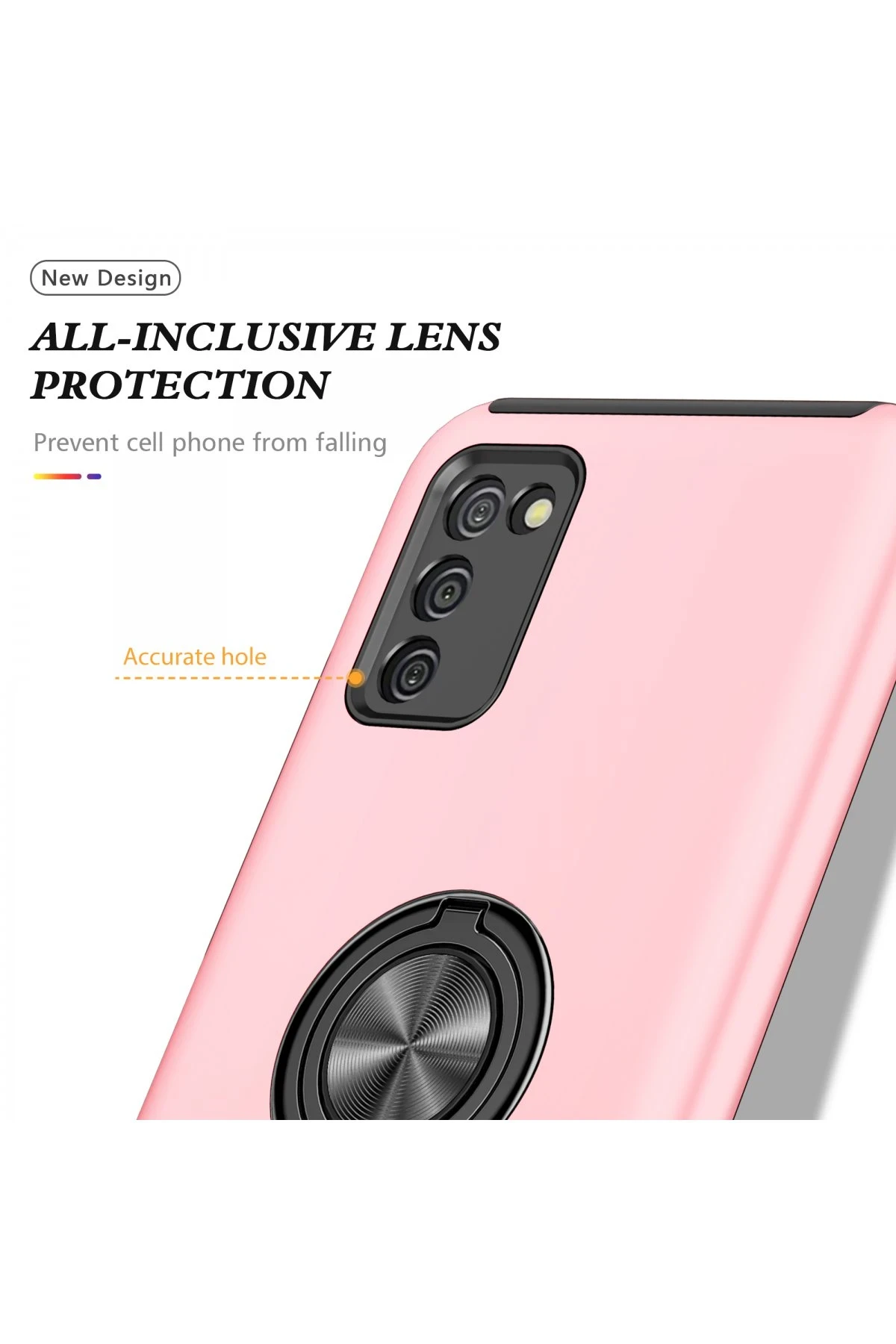 Newface Samsung Galaxy A02S Kılıf Elit Yüzüklü Kapak - Pembe
