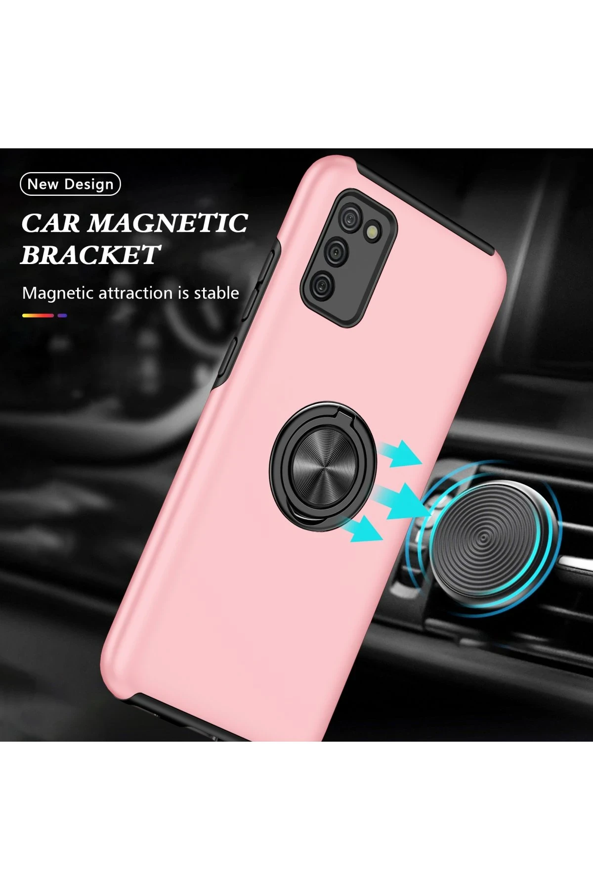 Newface Samsung Galaxy A02S Kılıf Elit Yüzüklü Kapak - Pembe