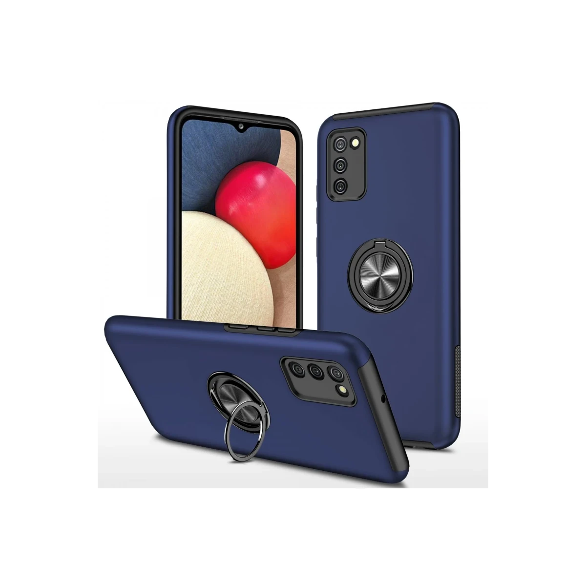 Newface Samsung Galaxy A02S Kılıf Elit Yüzüklü Kapak - Lacivert