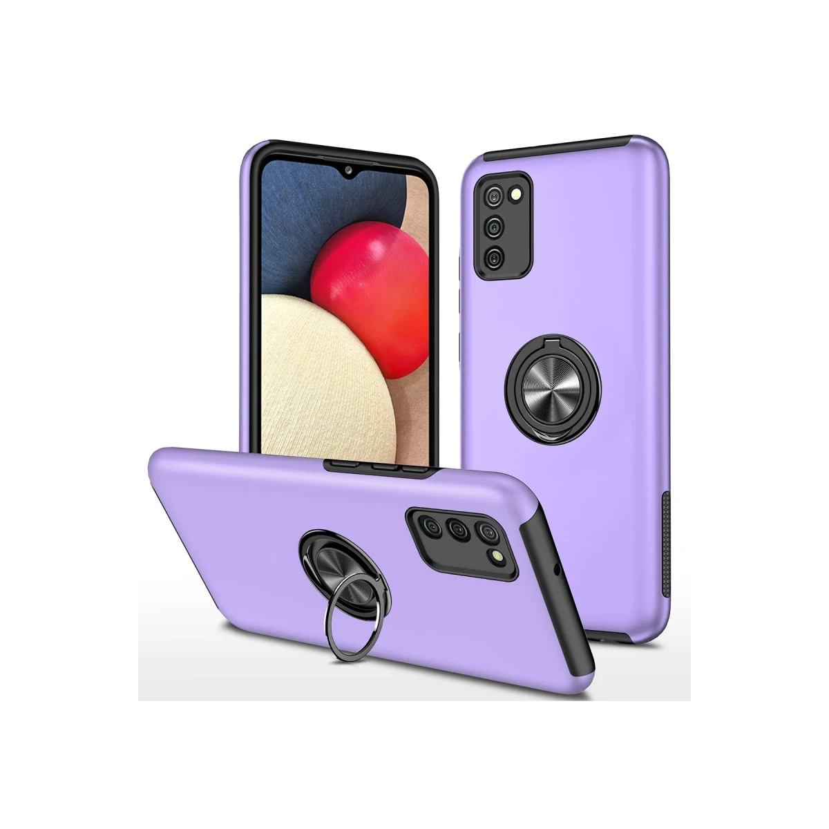 Newface Samsung Galaxy A02S Kılıf Elit Yüzüklü Kapak - Mor