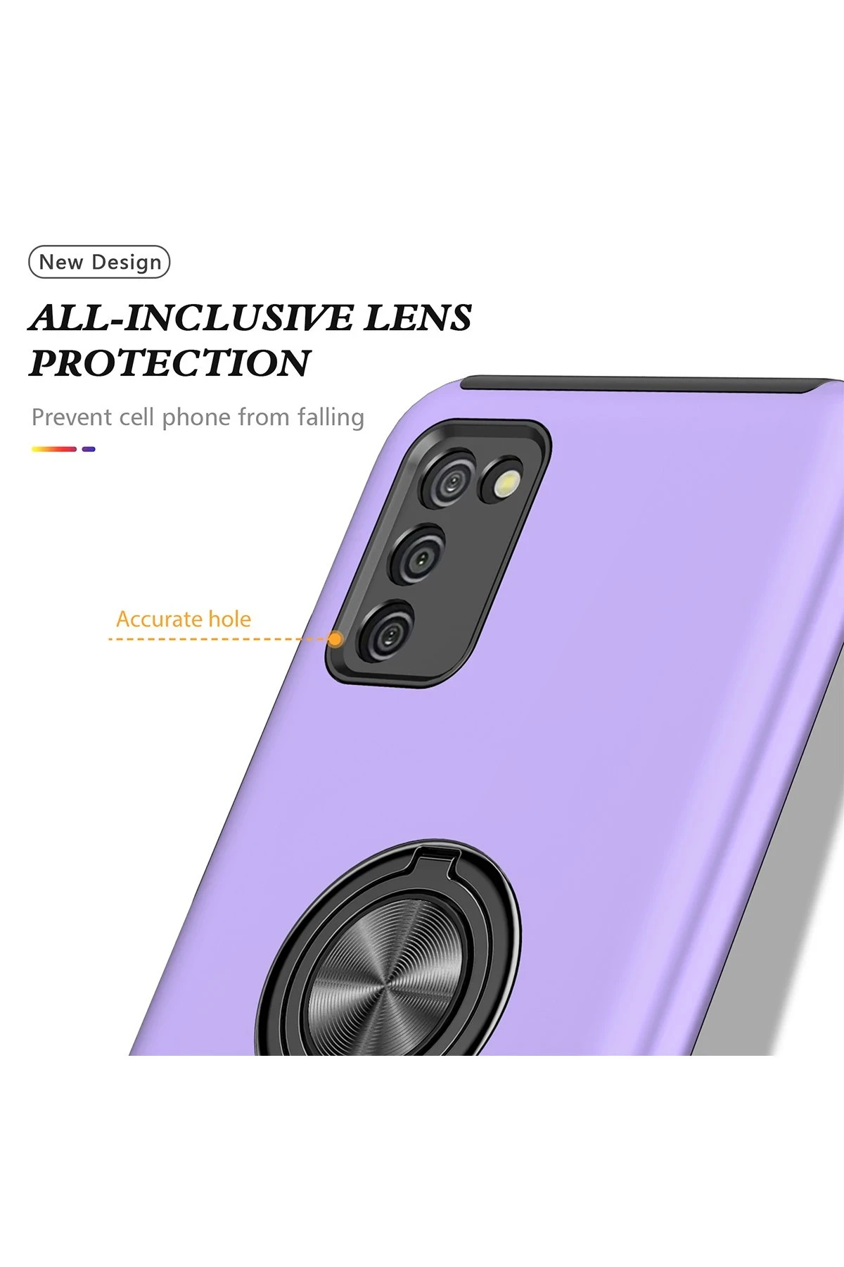 Newface Samsung Galaxy A02S Kılıf Elit Yüzüklü Kapak - Mor