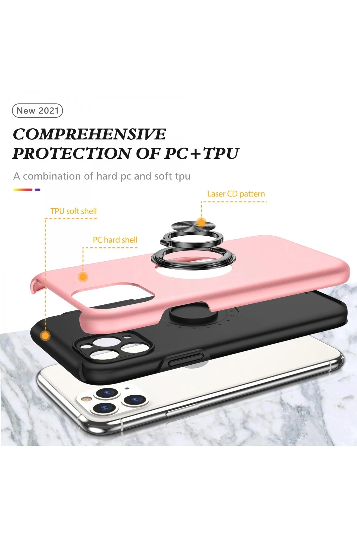 Newface iPhone 11 Pro Max Kılıf Elit Yüzüklü Kapak - Pembe