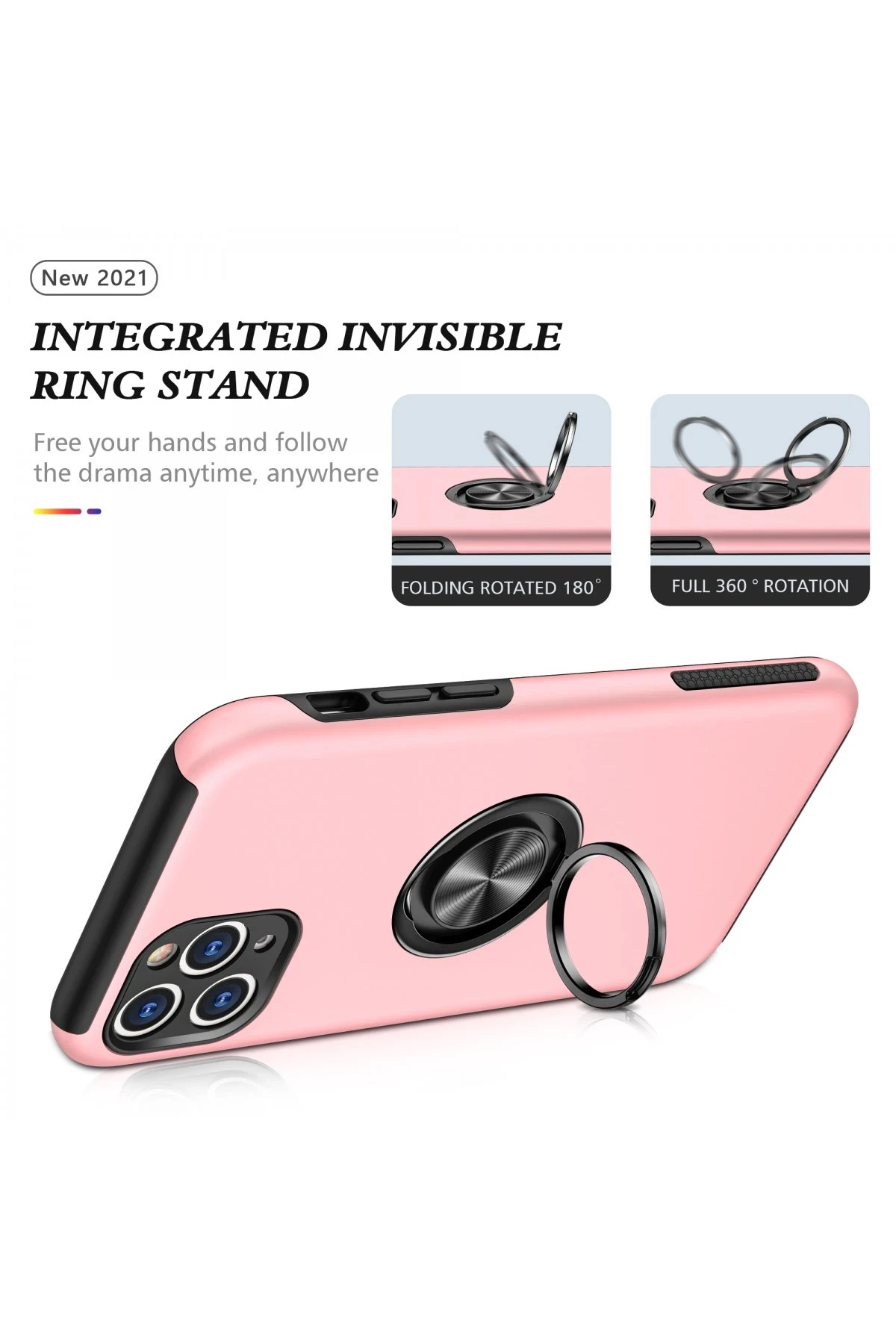Newface iPhone 11 Pro Max Kılıf Elit Yüzüklü Kapak - Pembe