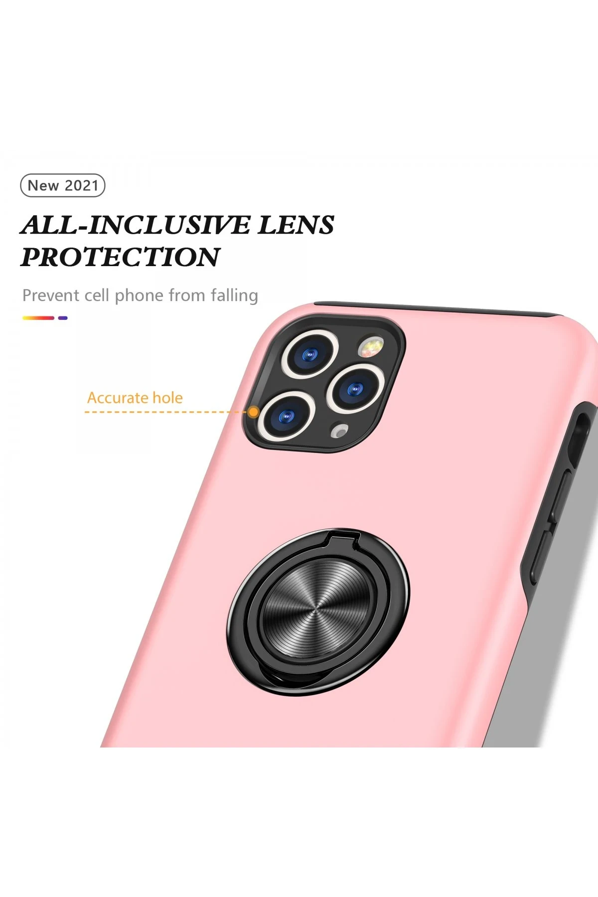 Newface iPhone 11 Pro Max Kılıf Elit Yüzüklü Kapak - Pembe