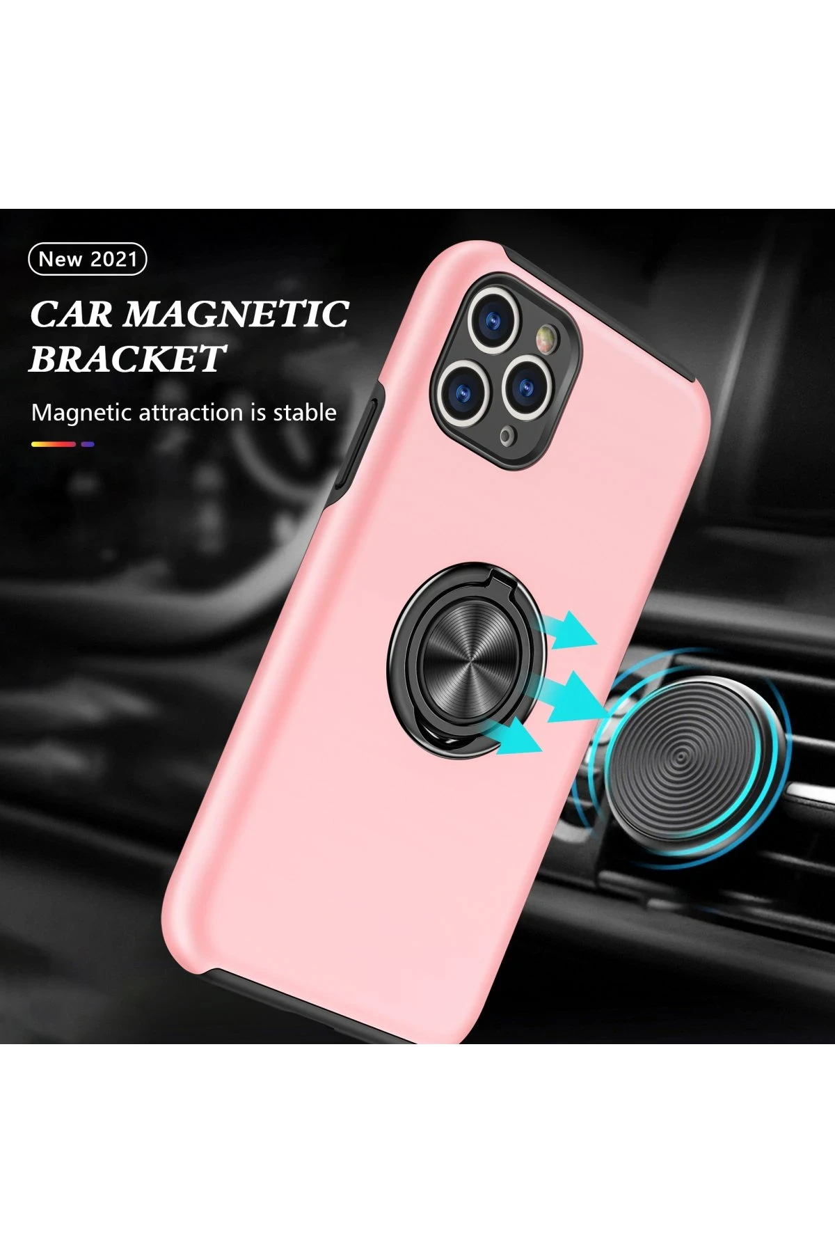 Newface iPhone 11 Pro Max Kılıf Elit Yüzüklü Kapak - Pembe