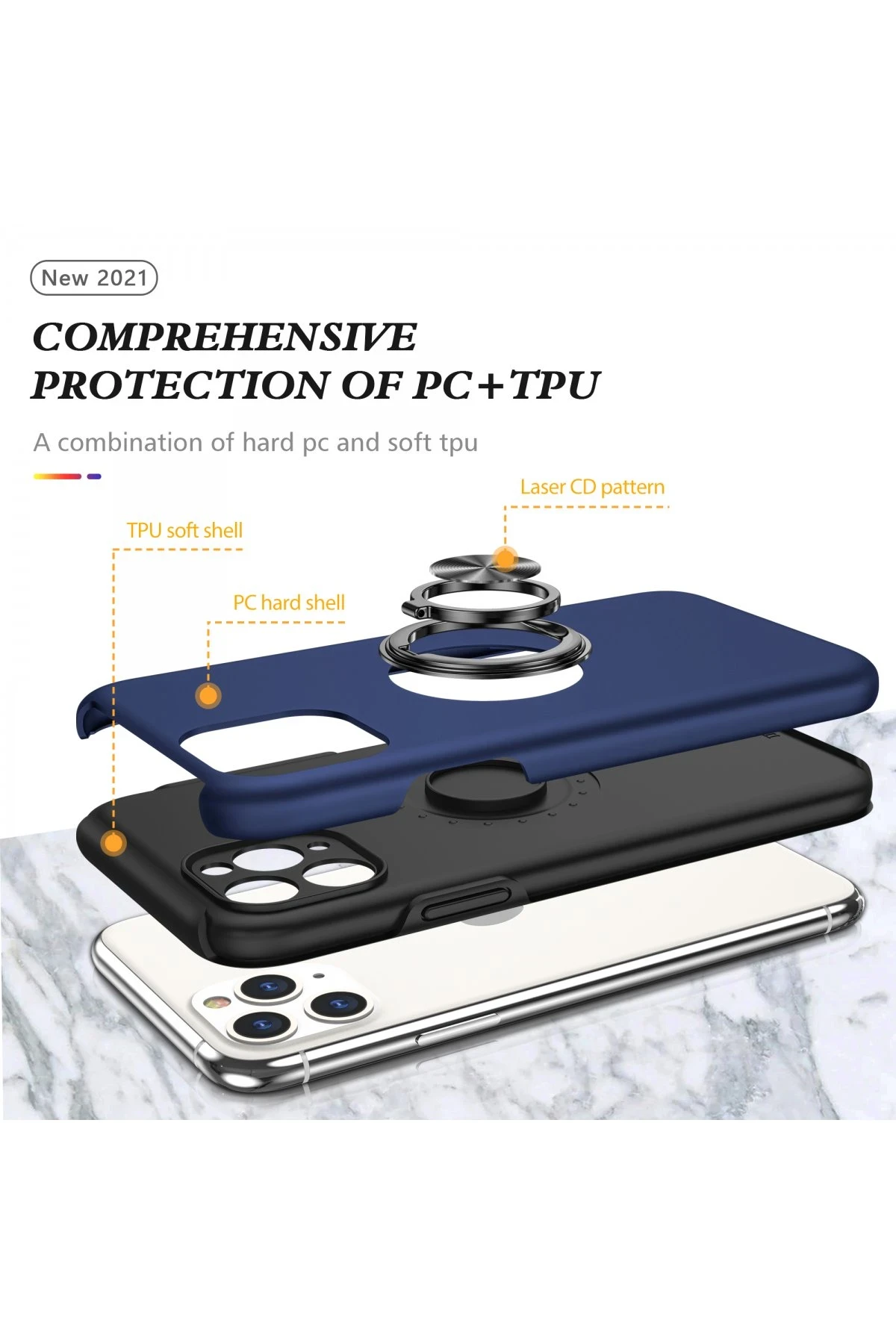 Newface iPhone 11 Pro Max Kılıf Elit Yüzüklü Kapak - Lacivert