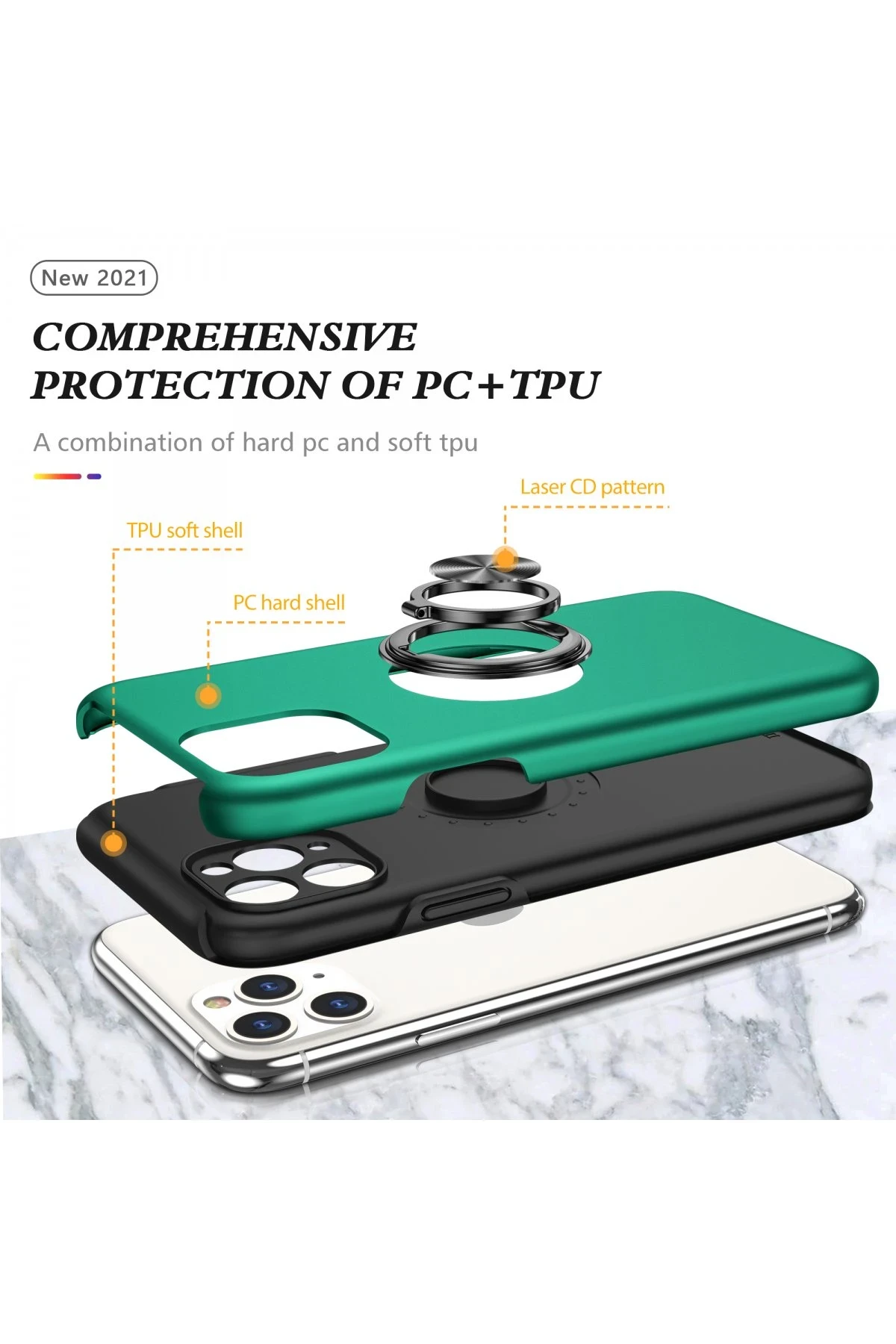 Newface iPhone 11 Pro Max Kılıf Elit Yüzüklü Kapak - Yeşil