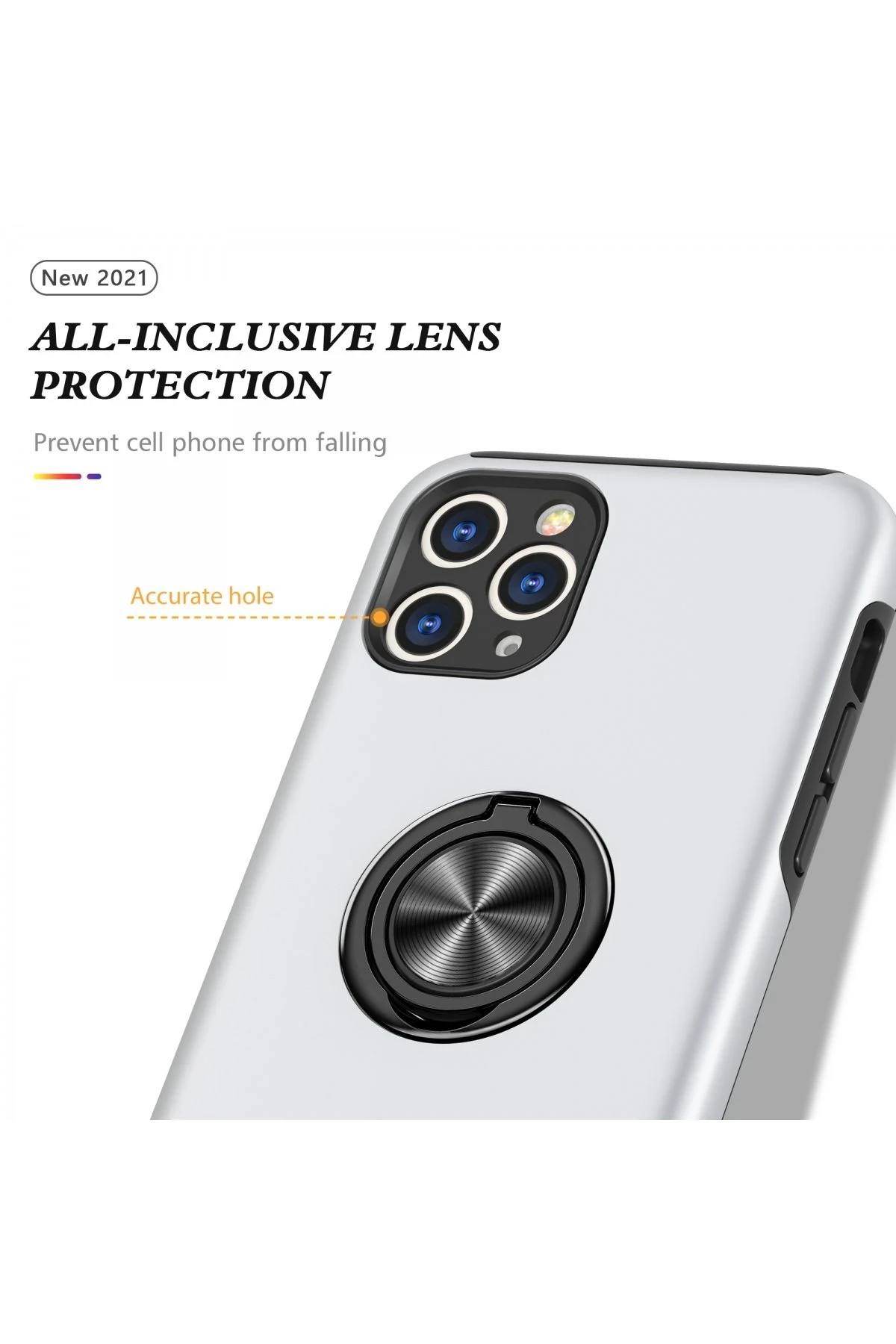Newface iPhone 11 Pro Max Kılıf Elit Yüzüklü Kapak - Gümüş