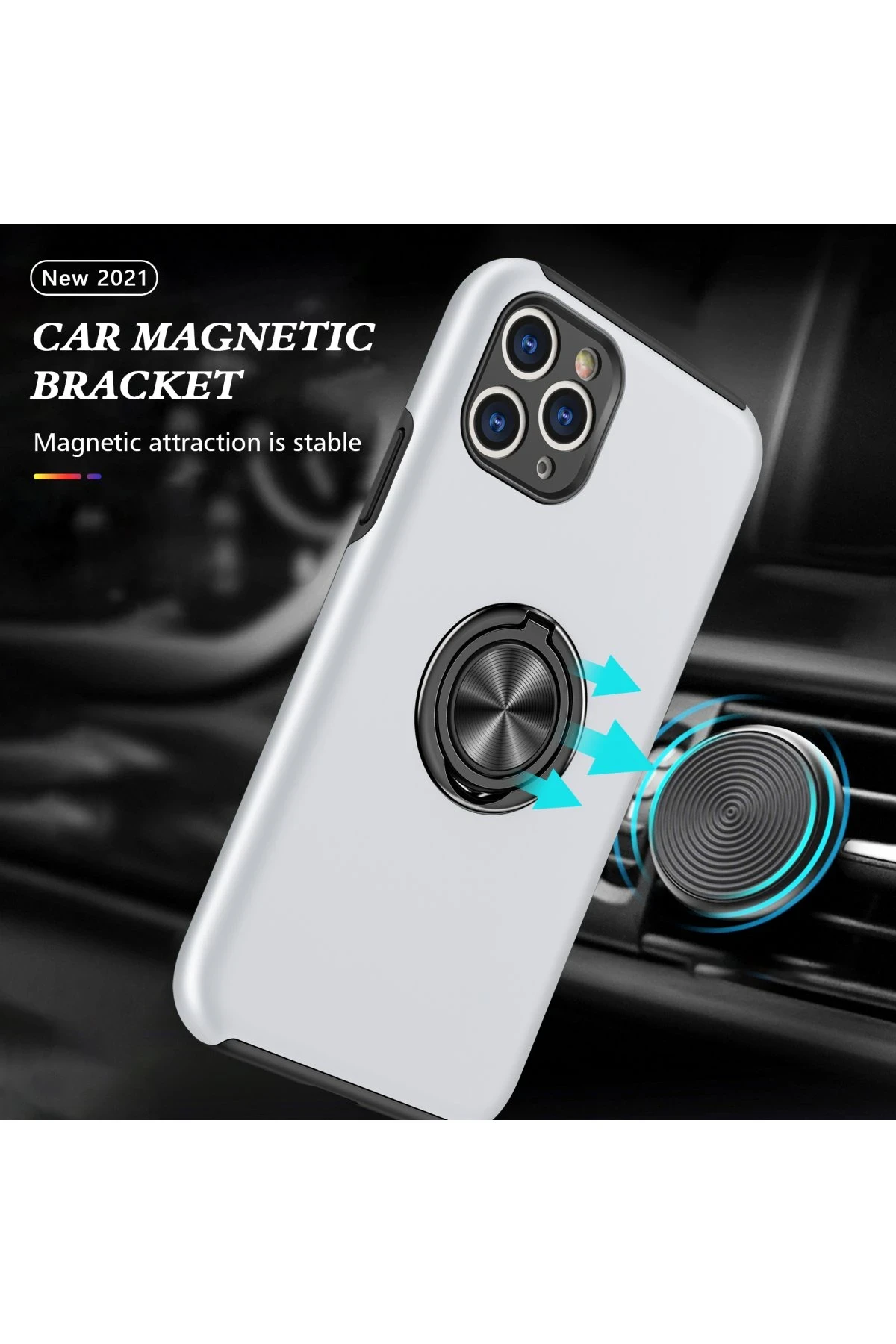 Newface iPhone 11 Pro Max Kılıf Elit Yüzüklü Kapak - Gümüş