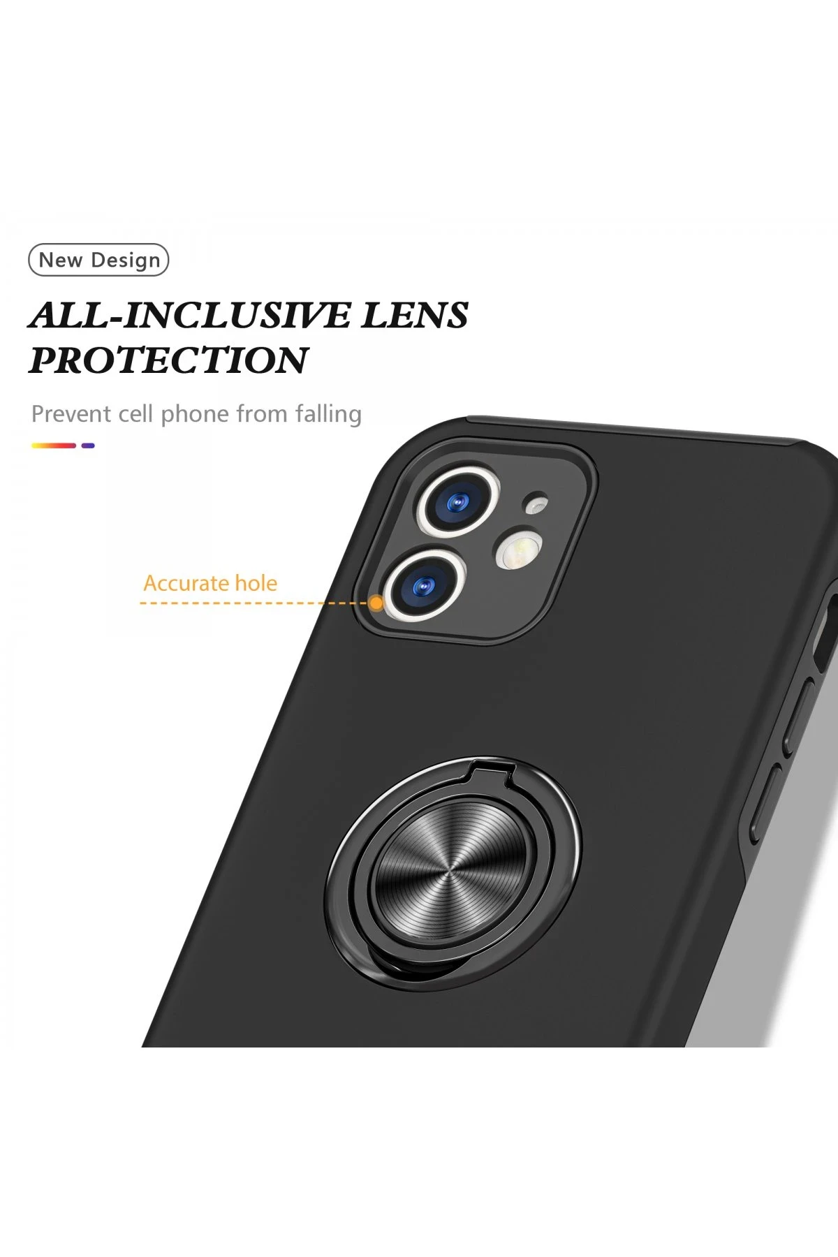 Newface Apple iPhone 12 Mini Kılıf Elit Yüzüklü Kapak - Siyah — görsel 4