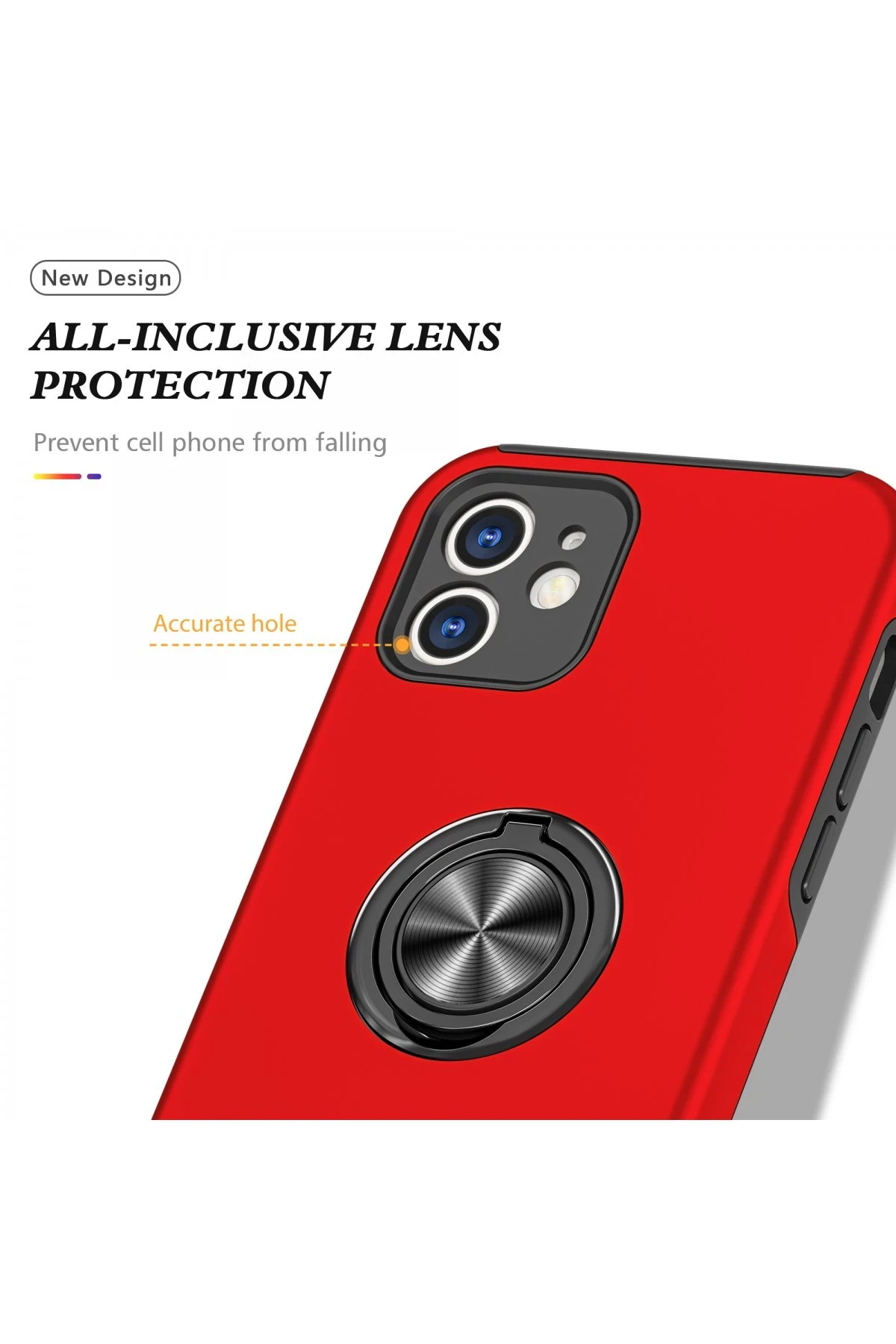 Newface iPhone 12 Mini Kılıf Elit Yüzüklü Kapak - Kırmızı