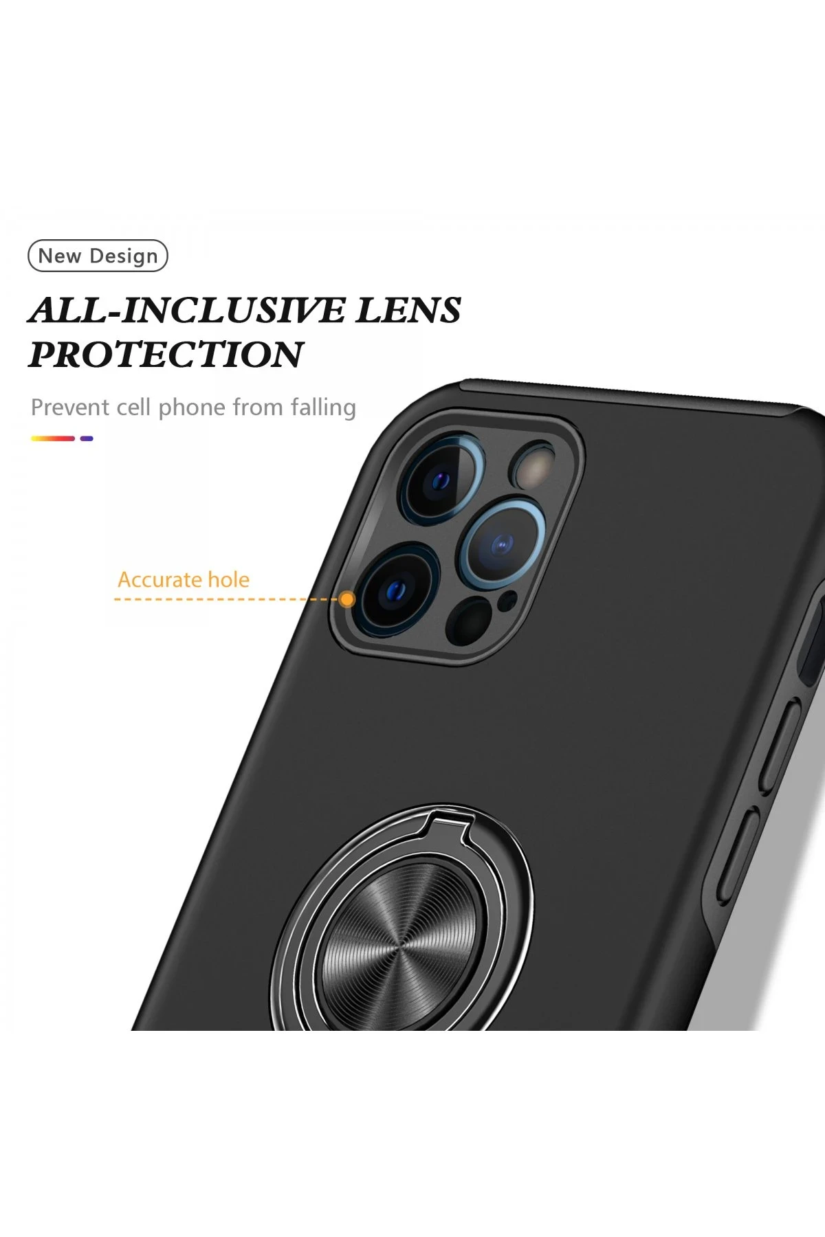 Newface iPhone 12 Pro Max Kılıf Elit Yüzüklü Kapak - Siyah