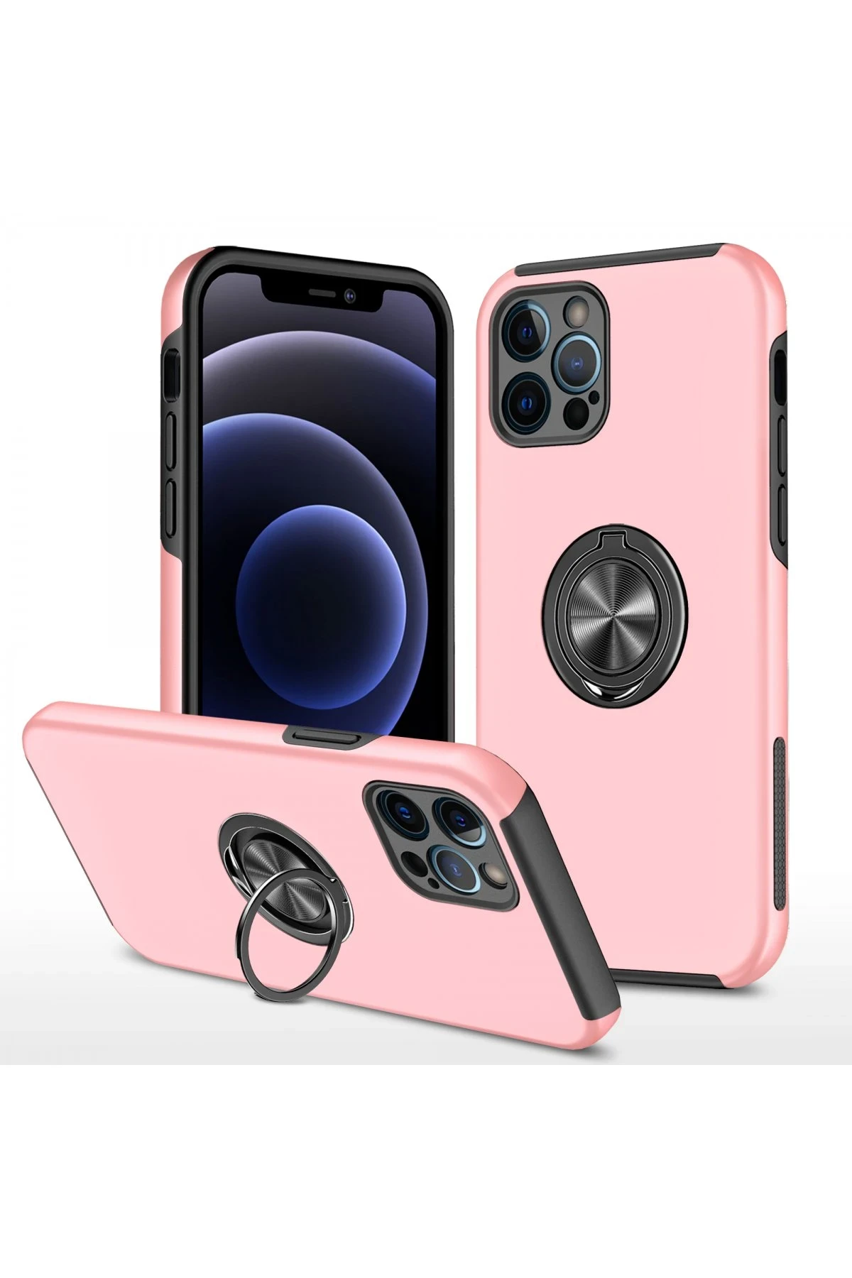 Newface iPhone 12 Pro Max Kılıf Elit Yüzüklü Kapak - Pembe