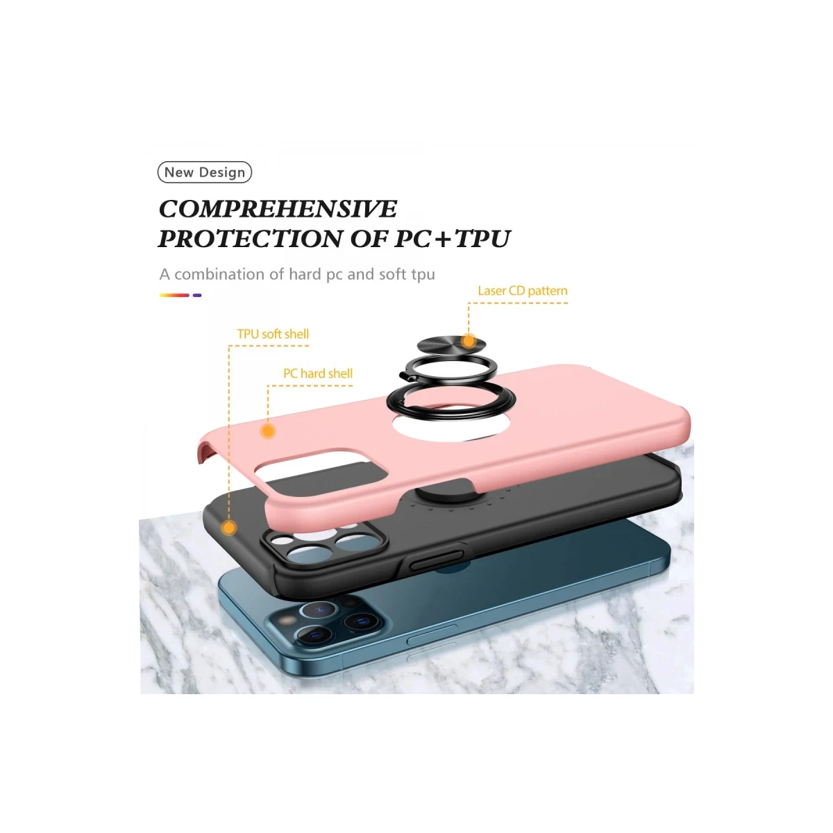 Apple iPhone 12 Pro Max Kılıf Elit Yüzüklü Kapak - Pembe