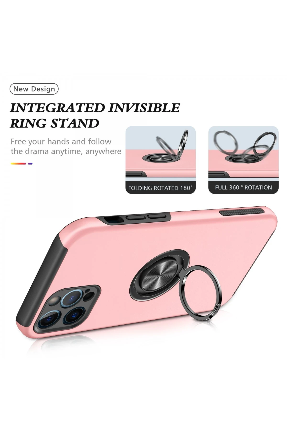 Newface iPhone 12 Pro Max Kılıf Elit Yüzüklü Kapak - Pembe