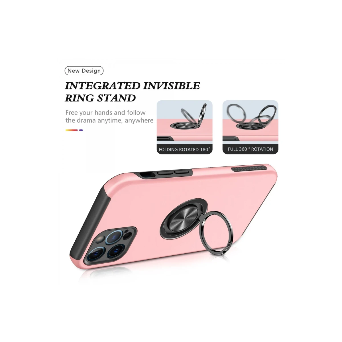 Apple iPhone 12 Pro Max Kılıf Elit Yüzüklü Kapak - Pembe