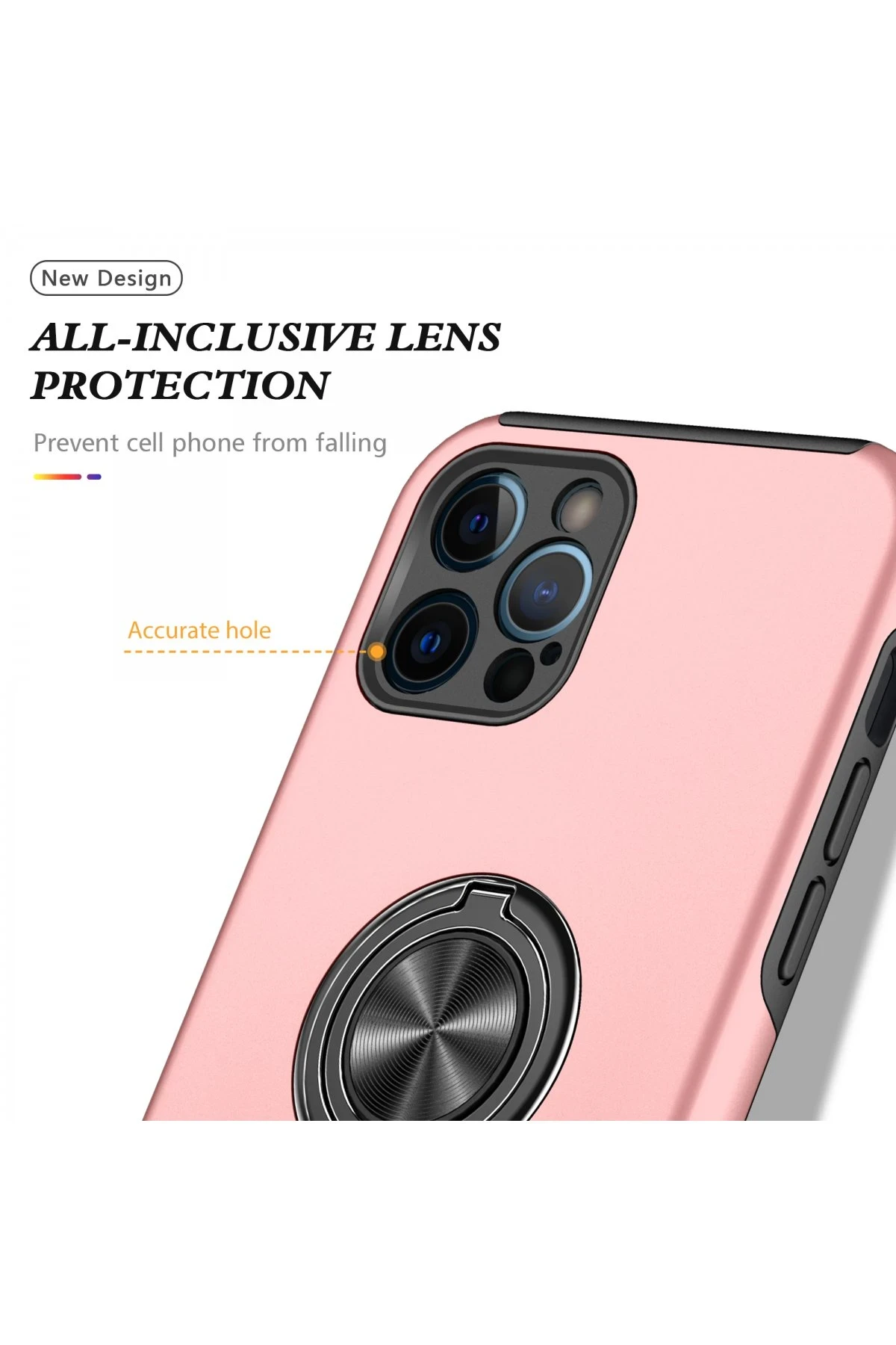 Newface iPhone 12 Pro Max Kılıf Elit Yüzüklü Kapak - Pembe
