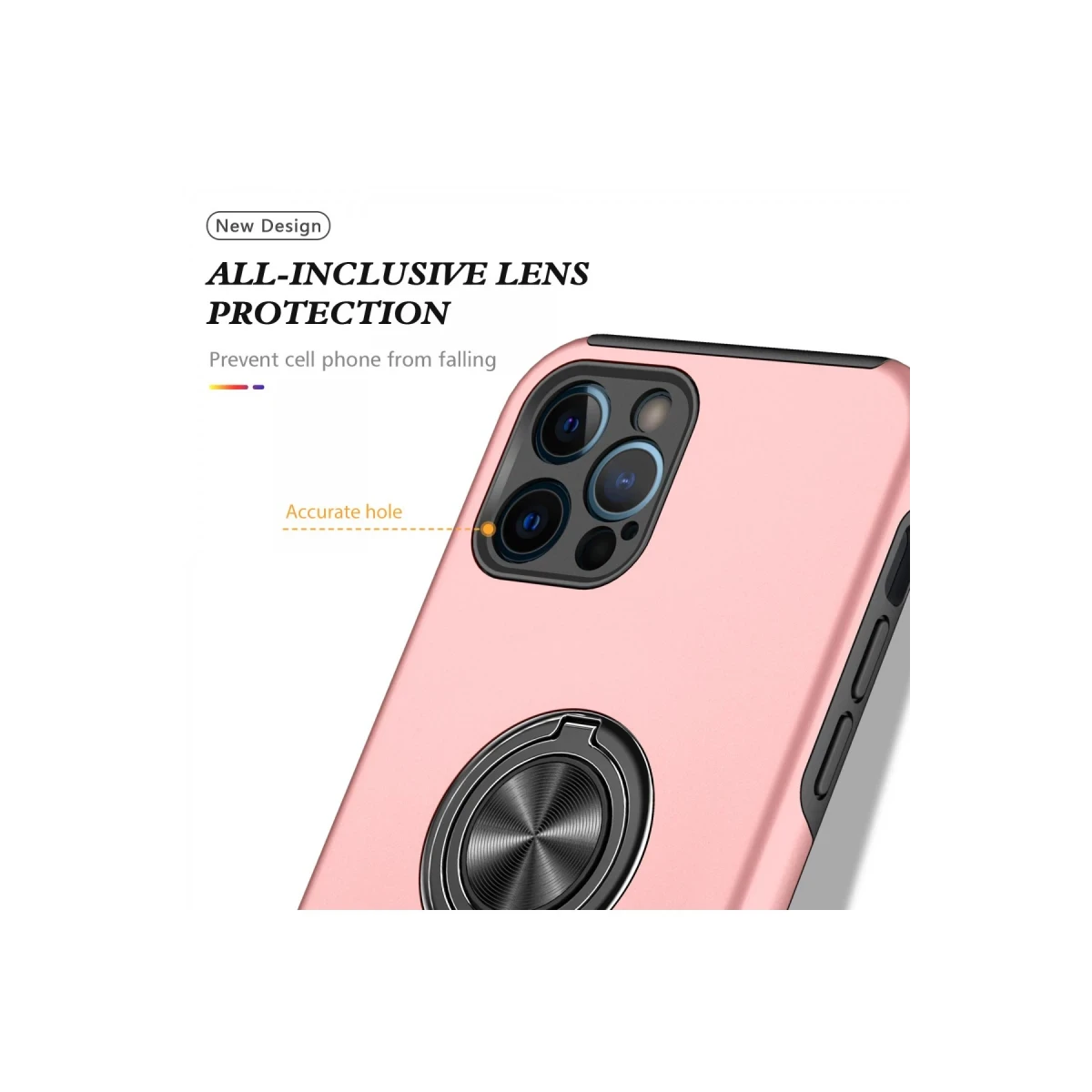 Apple iPhone 12 Pro Max Kılıf Elit Yüzüklü Kapak - Pembe