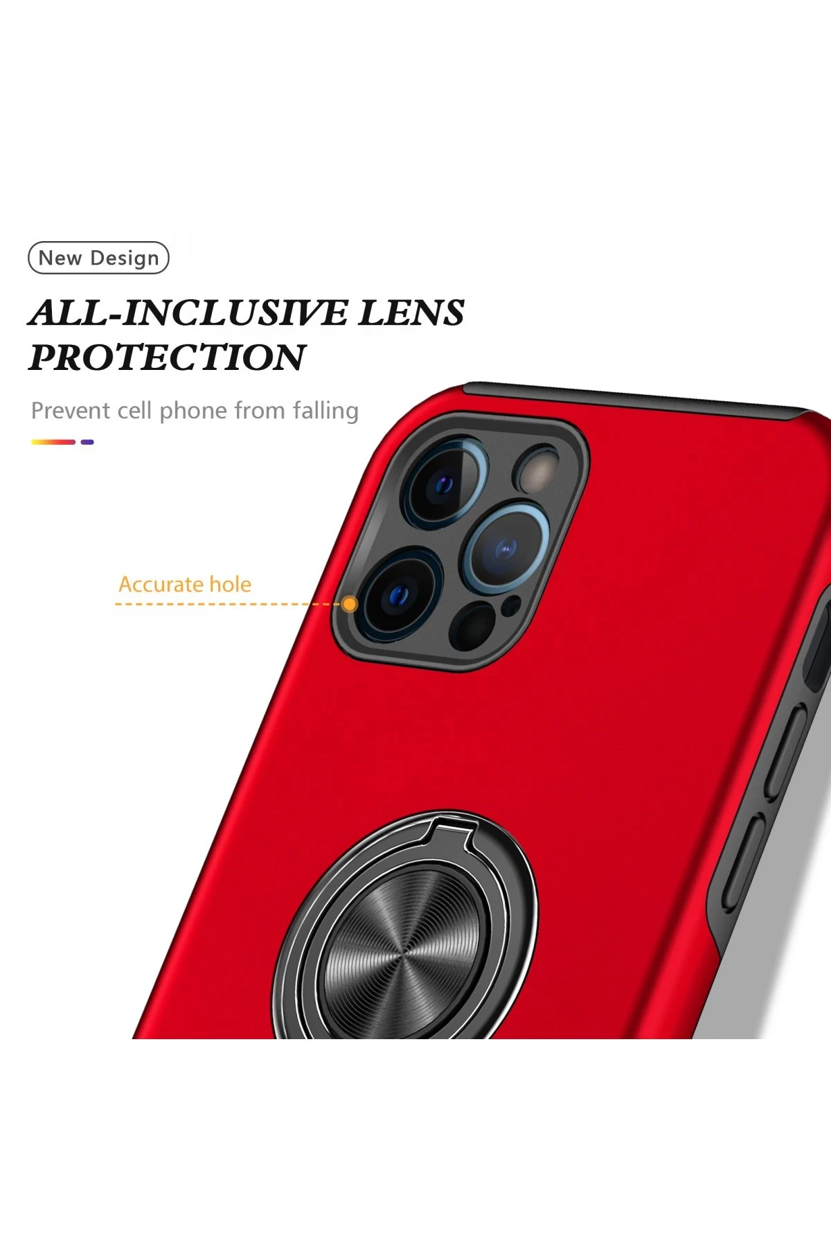 Newface iPhone 12 Pro Max Kılıf Elit Yüzüklü Kapak - Kırmızı