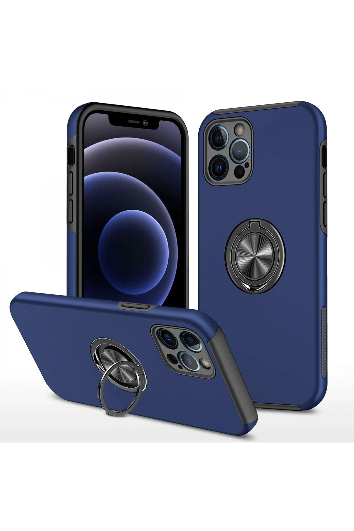 Newface iPhone 12 Pro Max Kılıf Elit Yüzüklü Kapak - Lacivert