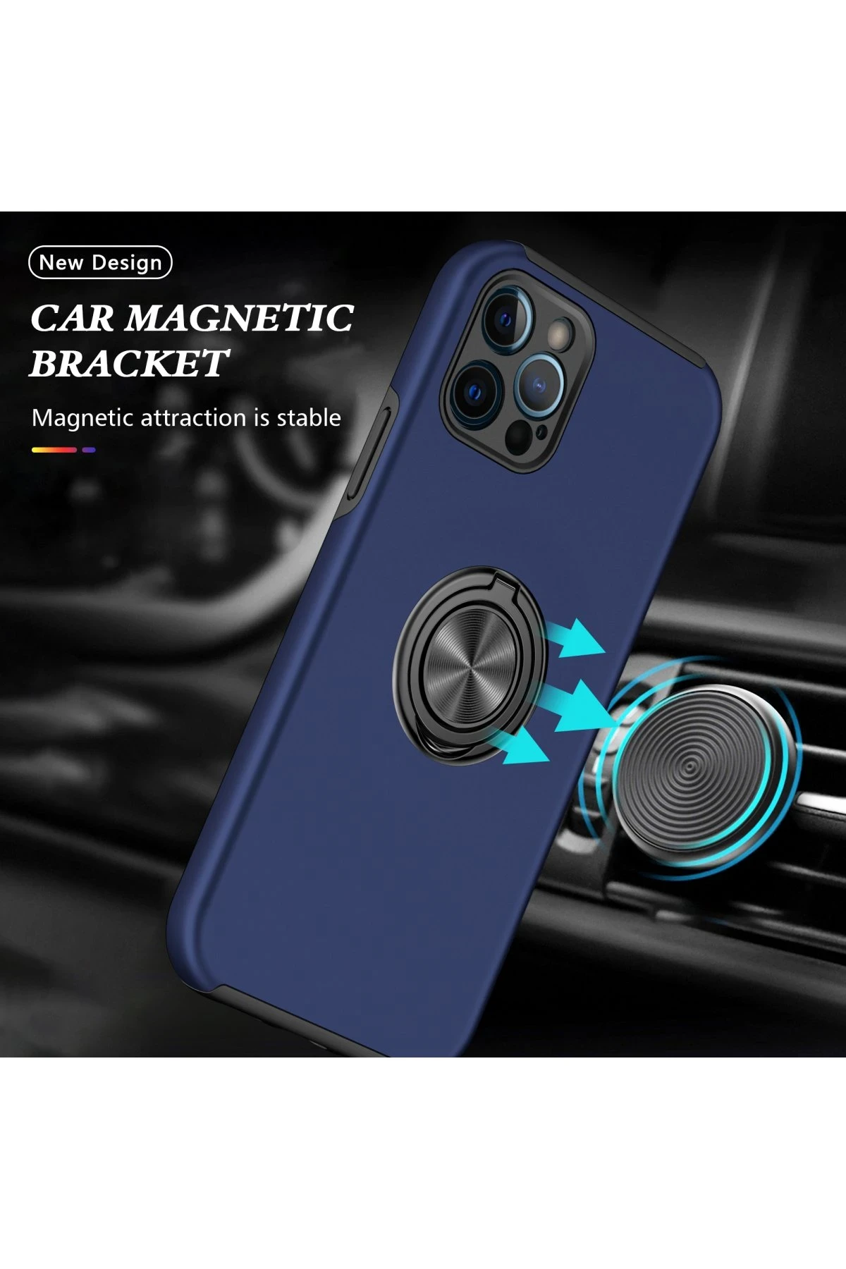Newface iPhone 12 Pro Max Kılıf Elit Yüzüklü Kapak - Lacivert