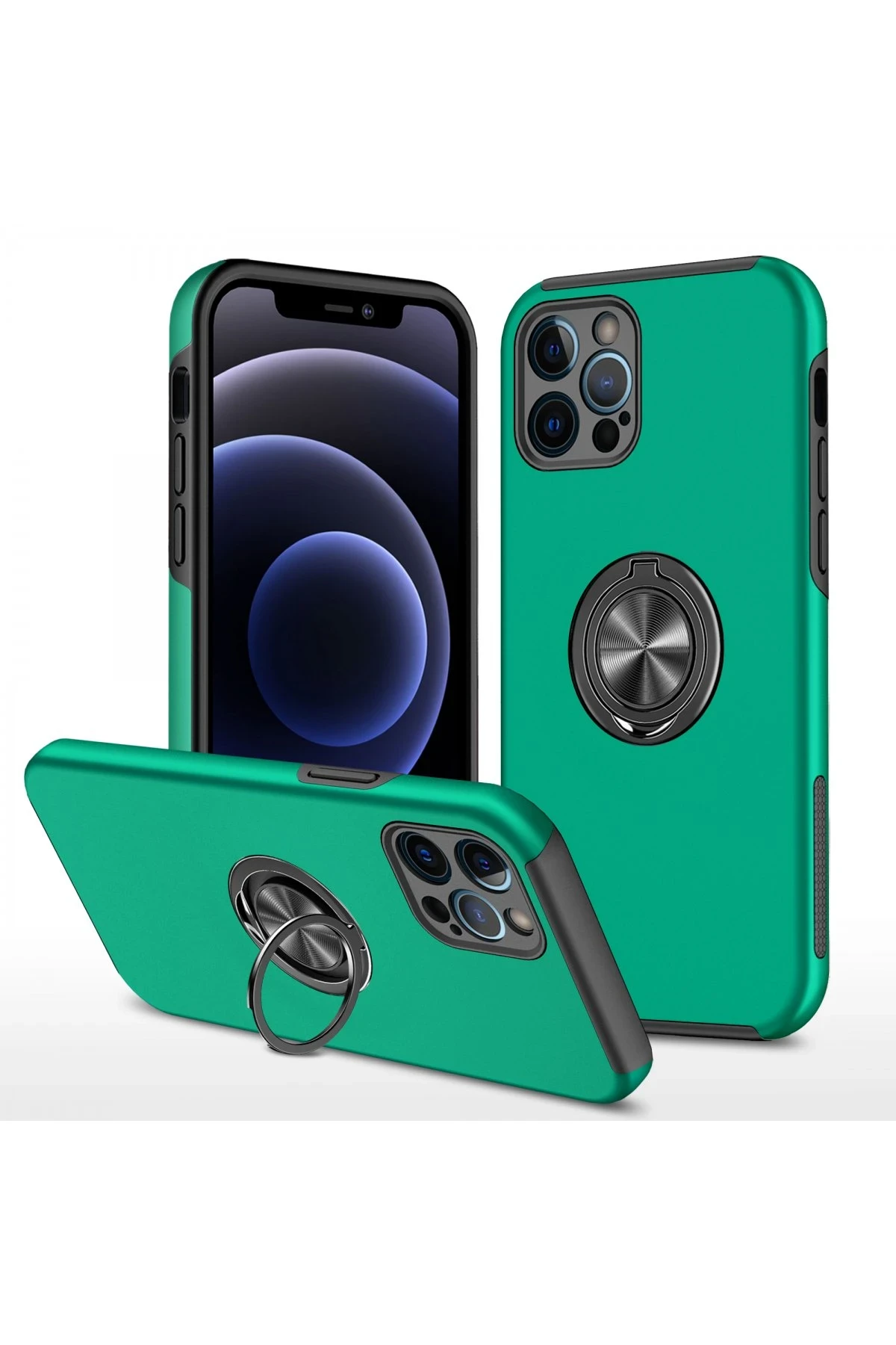 Newface iPhone 12 Pro Max Kılıf Elit Yüzüklü Kapak - Yeşil