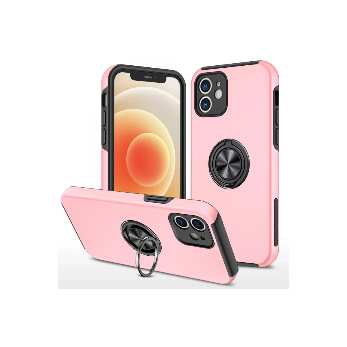 Newface Apple iPhone 12 Kılıf Elit Yüzüklü Kapak - Pembe