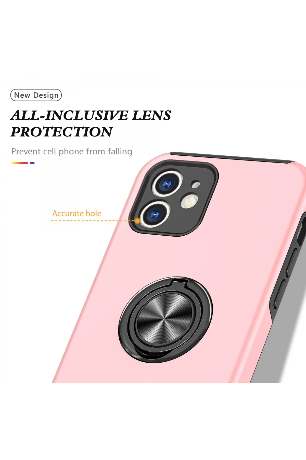 Newface iPhone 12 Kılıf Elit Yüzüklü Kapak - Pembe