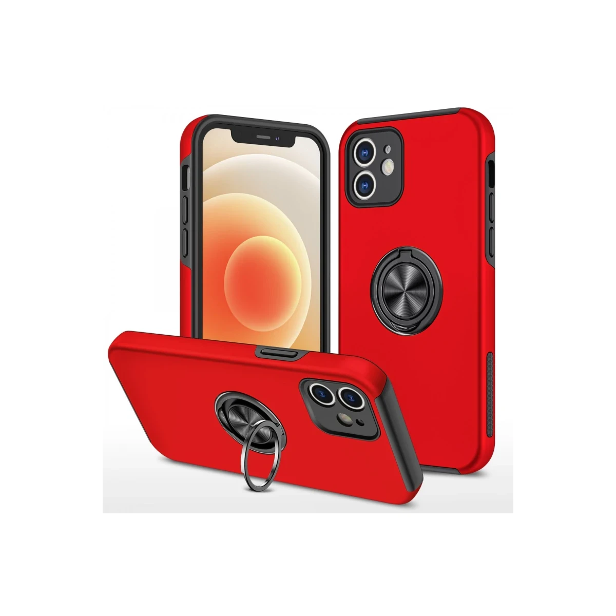 Newface Apple iPhone 12 Kılıf Elit Yüzüklü Kapak - Kırmızı