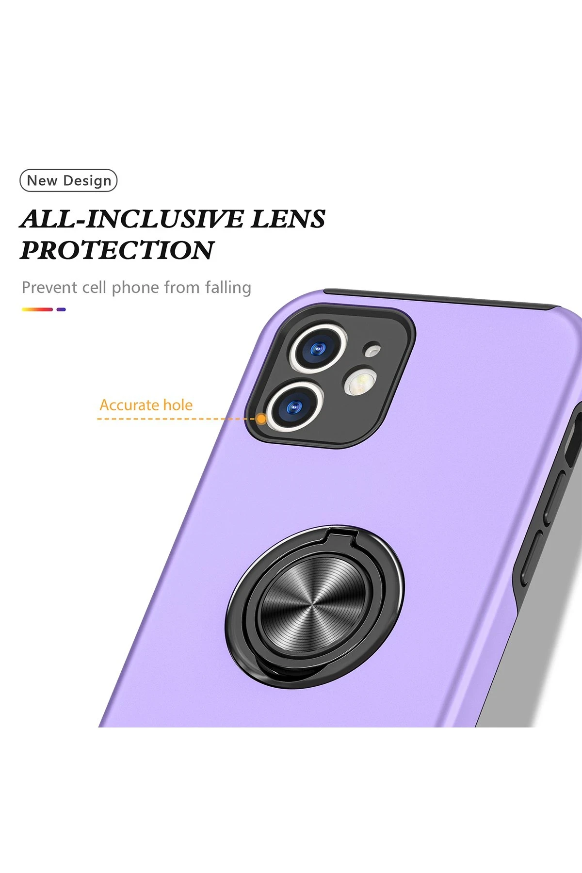 Newface iPhone 12 Kılıf Elit Yüzüklü Kapak - Mor