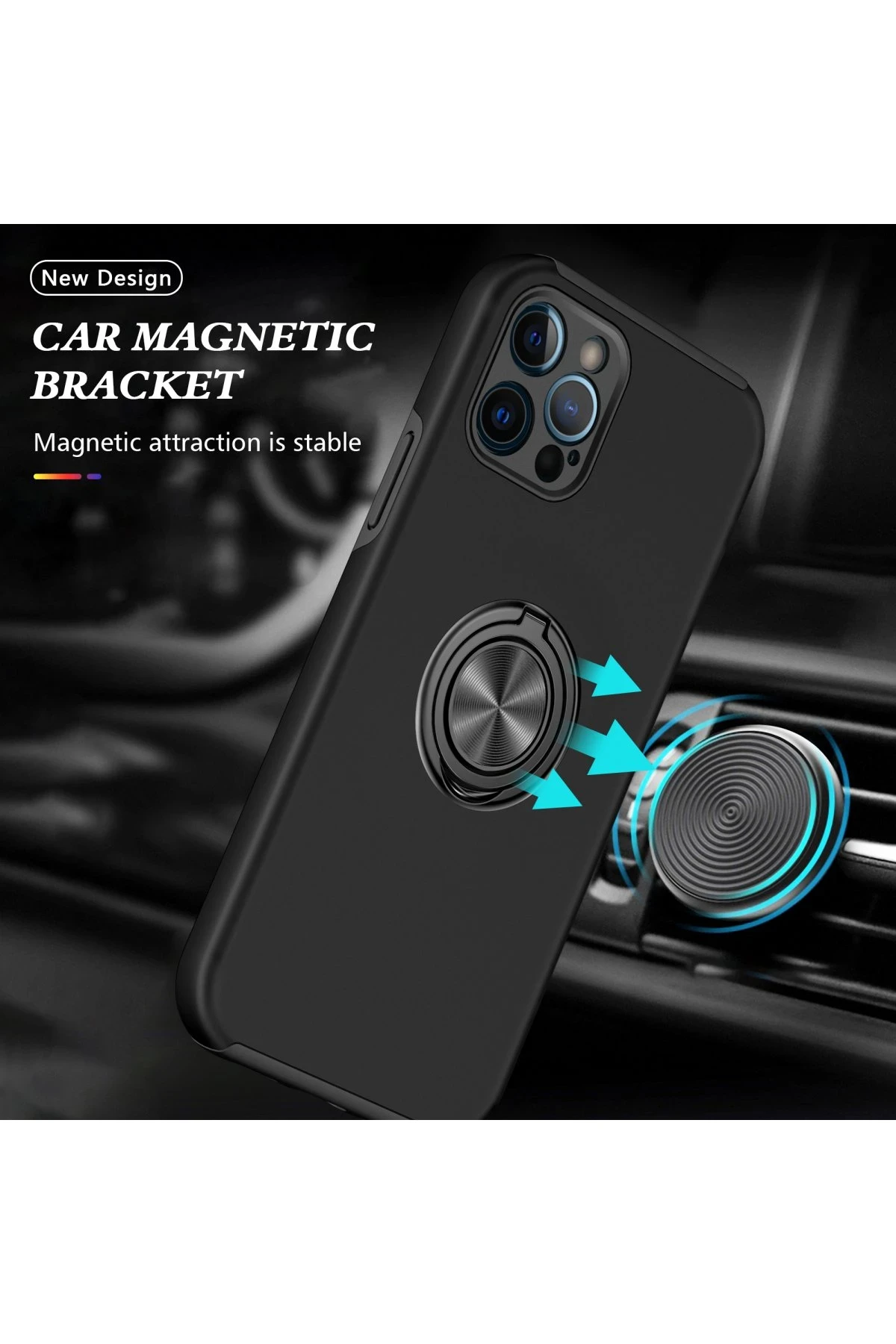 Newface iPhone 12 Pro Kılıf Elit Yüzüklü Kapak - Siyah