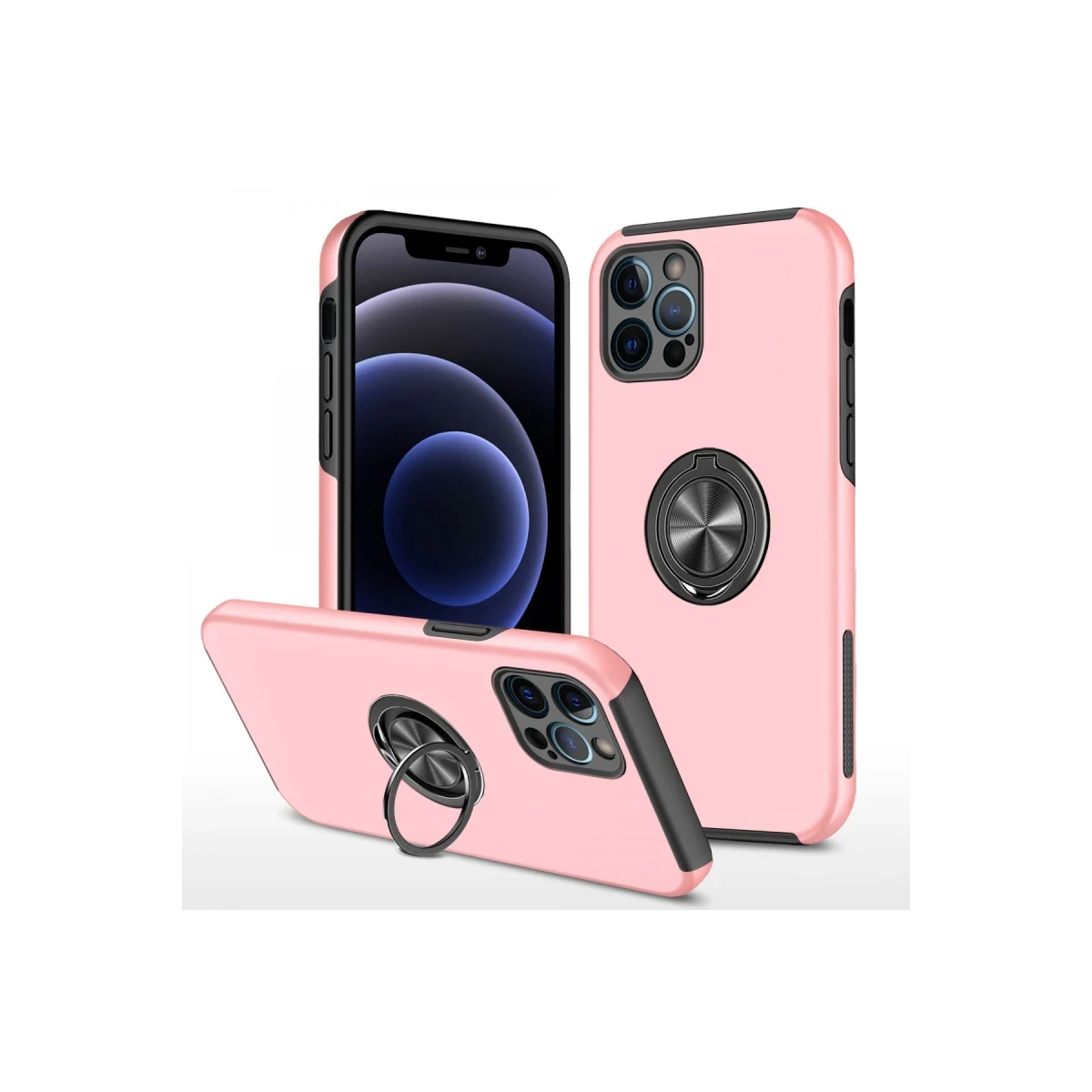 Newface Apple iPhone 12 Pro Kılıf Elit Yüzüklü Kapak - Pembe