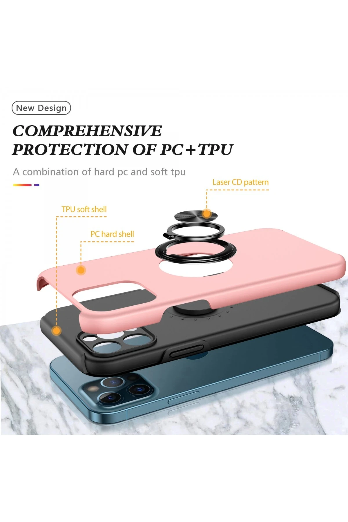 Newface iPhone 12 Pro Kılıf Elit Yüzüklü Kapak - Pembe