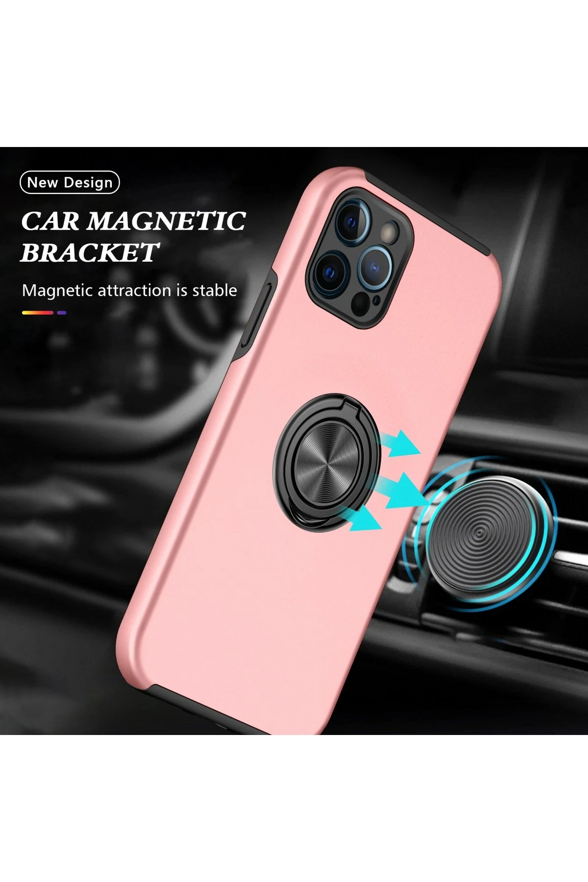 Newface iPhone 12 Pro Kılıf Elit Yüzüklü Kapak - Pembe