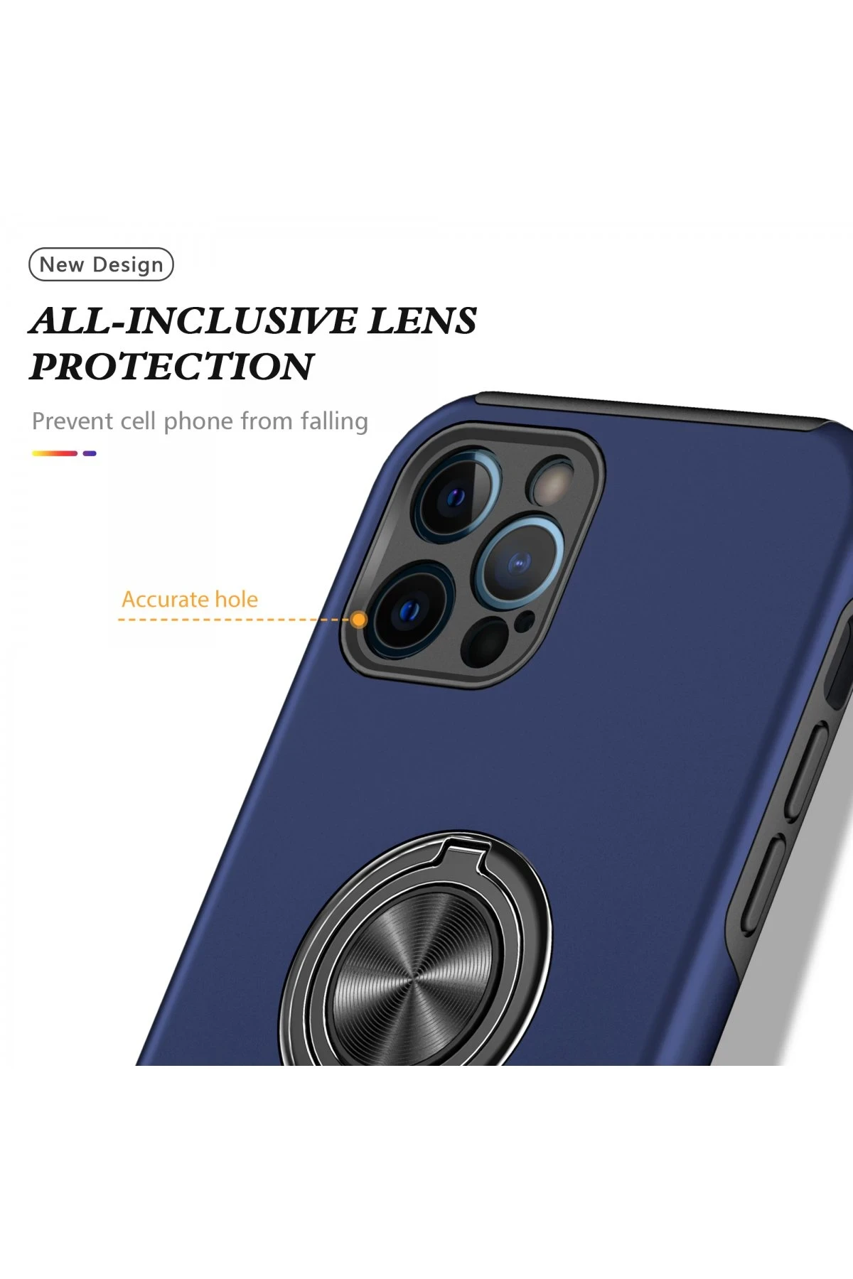 Newface iPhone 12 Pro Kılıf Elit Yüzüklü Kapak - Lacivert