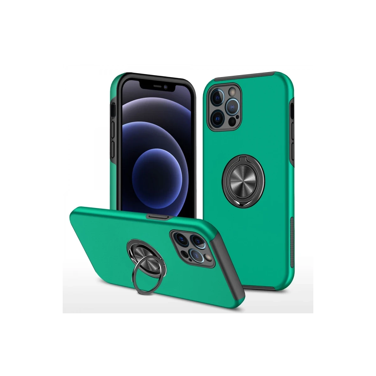 Newface Apple iPhone 12 Pro Kılıf Elit Yüzüklü Kapak - Yeşil