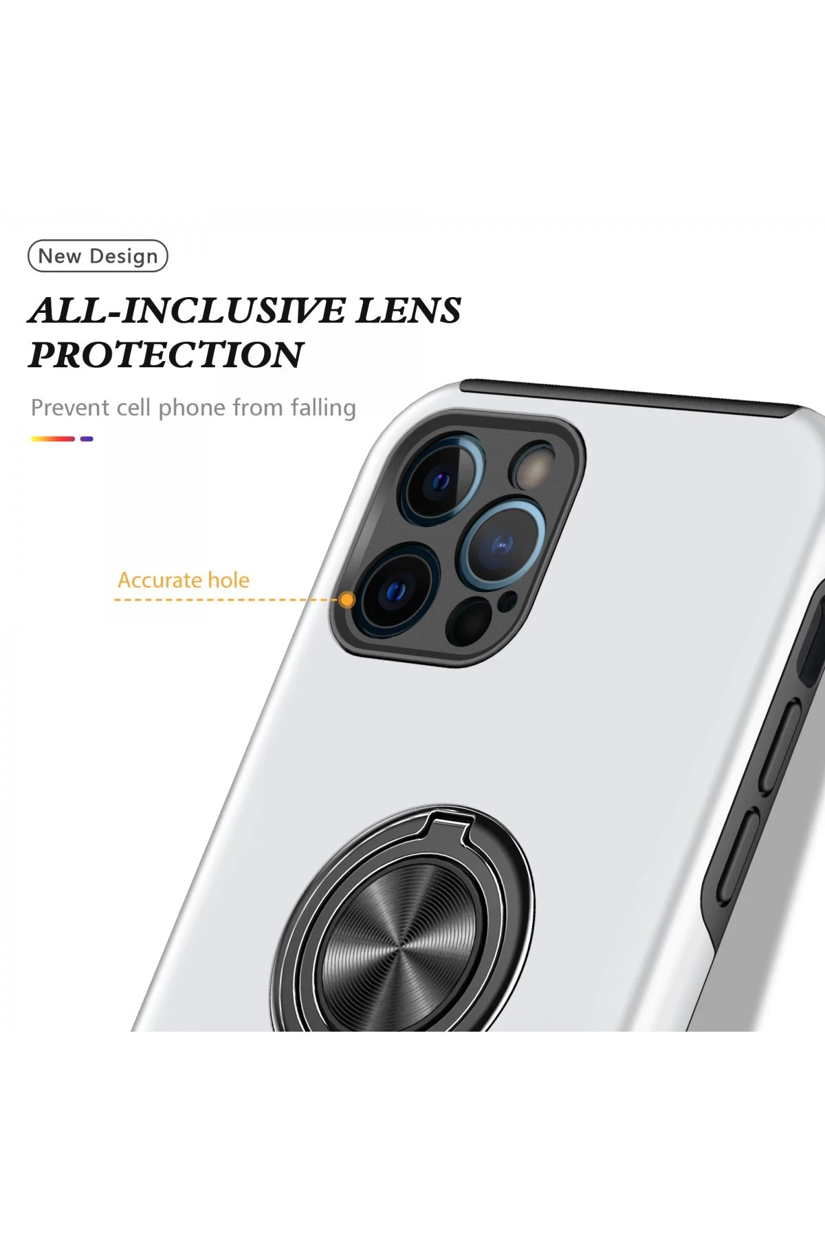 Newface iPhone 12 Pro Kılıf Elit Yüzüklü Kapak - Gümüş