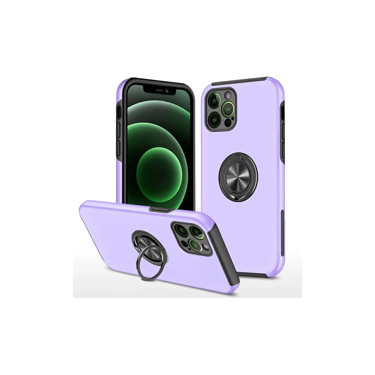 Newface Apple iPhone 12 Pro Kılıf Elit Yüzüklü Kapak - Mor
