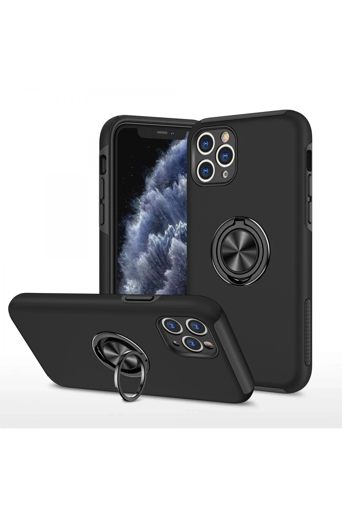 Newface Apple iPhone 11 Pro Kılıf Elit Yüzüklü Kapak - Siyah