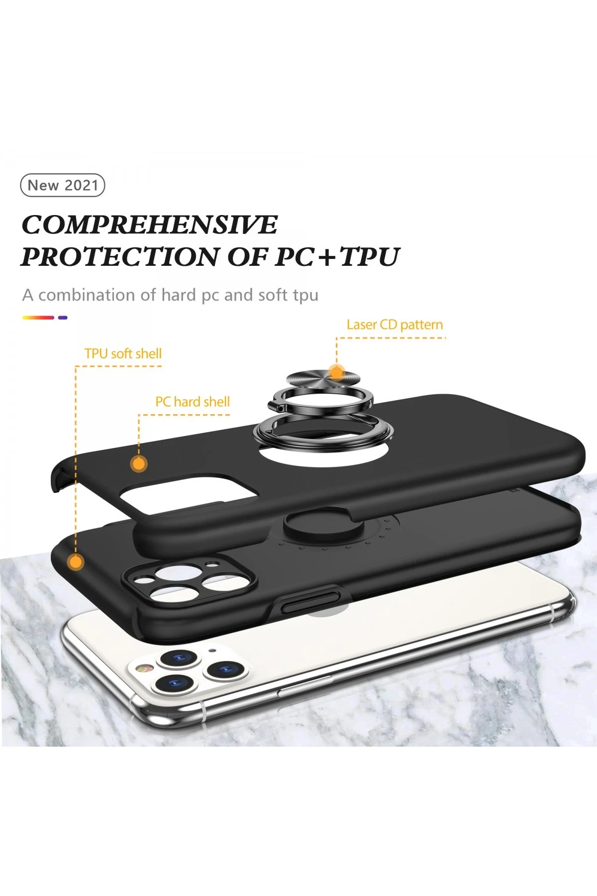 Newface Apple iPhone 11 Pro Kılıf Elit Yüzüklü Kapak - Siyah — görsel 2