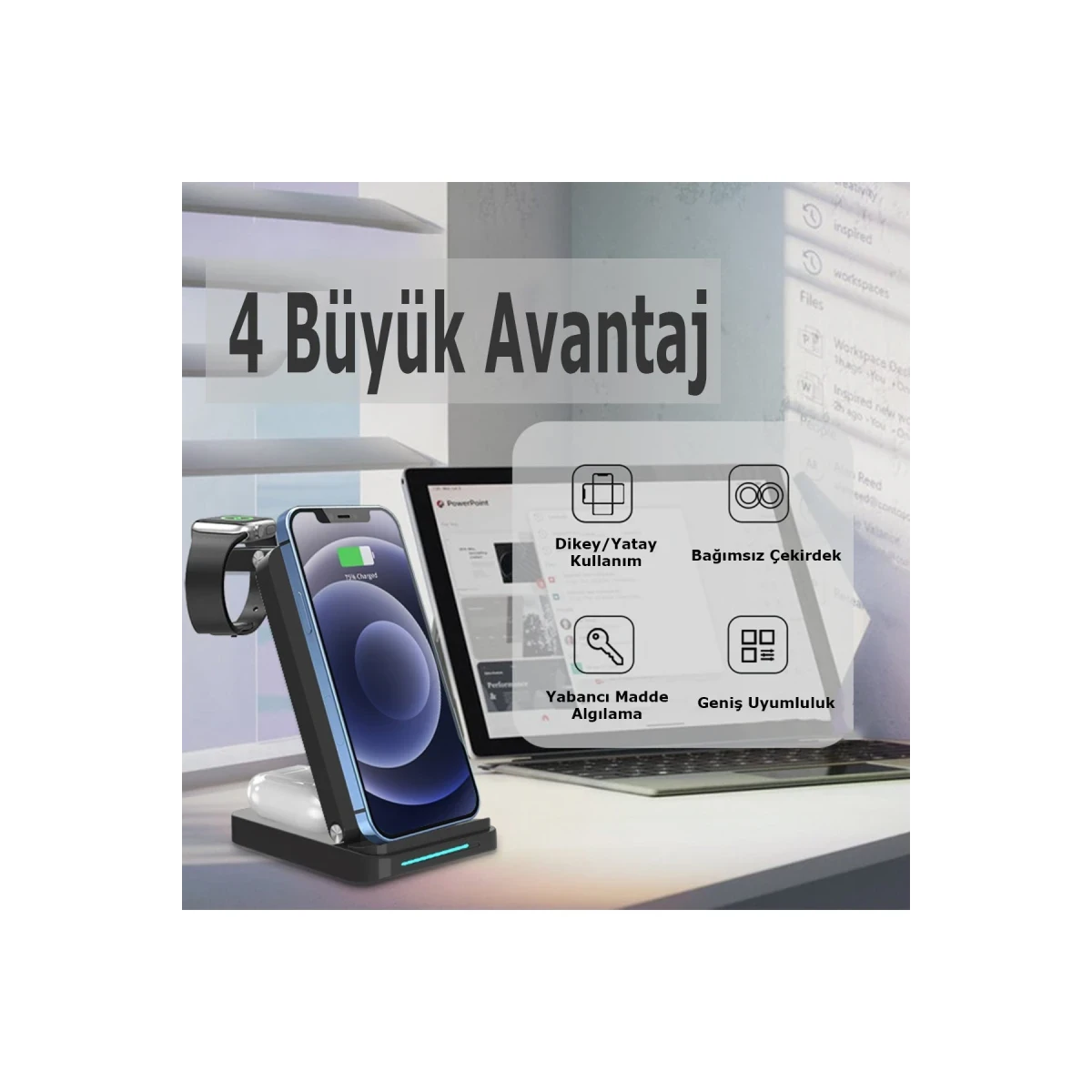 Newface S90 4in1 Kablosuz Şarj Masaüstü Set - Siyah — görsel 10