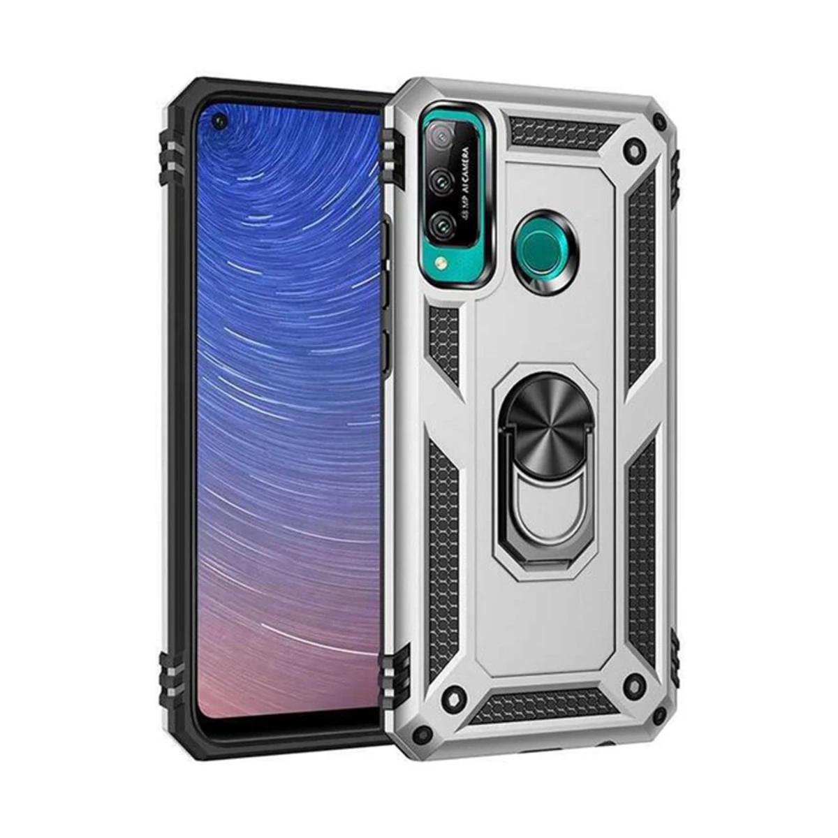 Newface Huawei P40 Lite E Kılıf Sofya Yüzüklü Silikon Kapak - Gümüş
