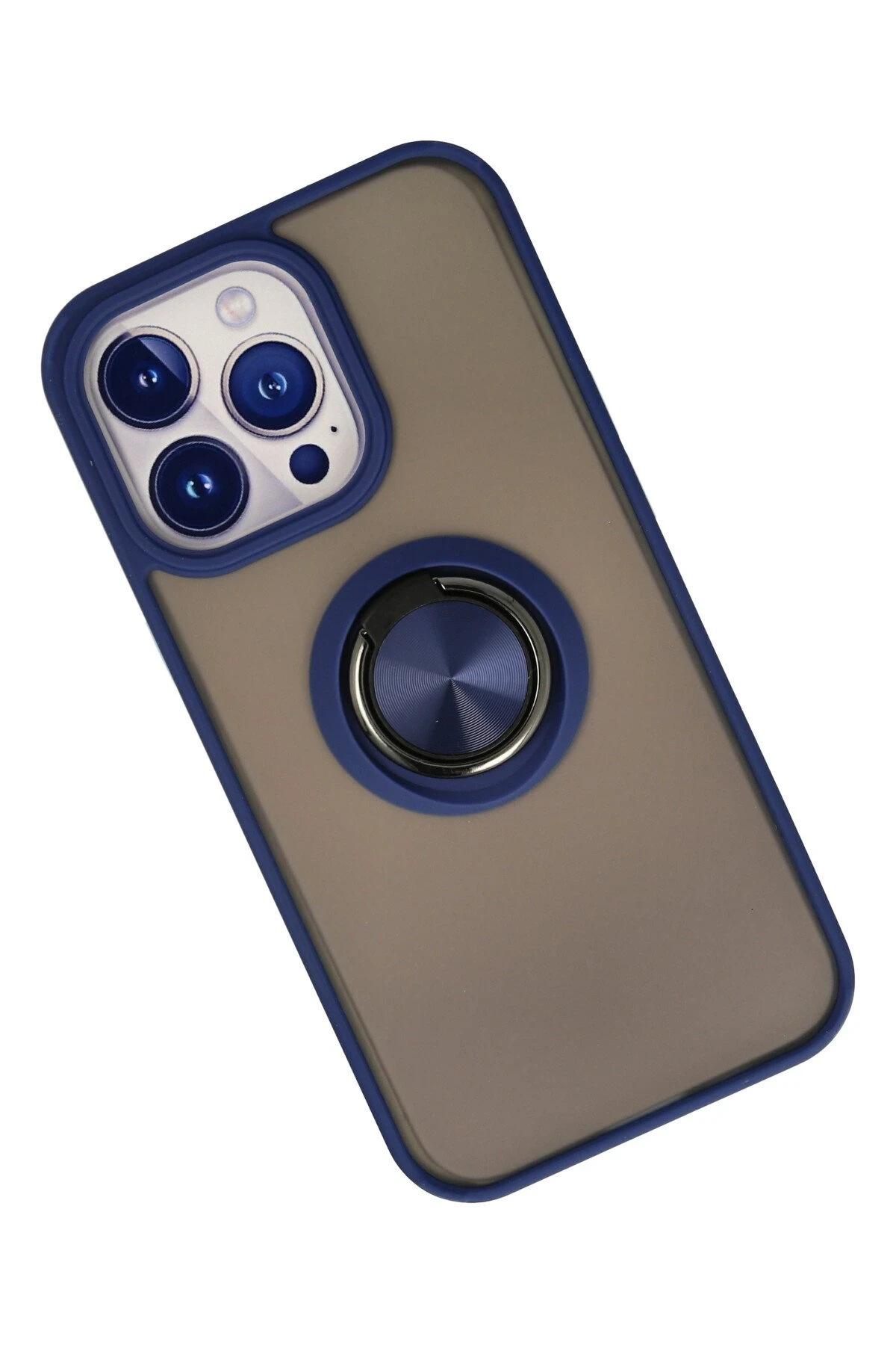 Newface iPhone 15 Pro Kılıf Montreal Yüzüklü Silikon Kapak - Lacivert