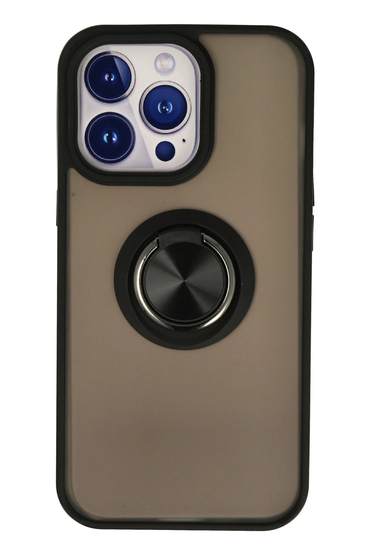 Newface iPhone 15 Pro Max Kılıf Montreal Yüzüklü Silikon Kapak - Siyah