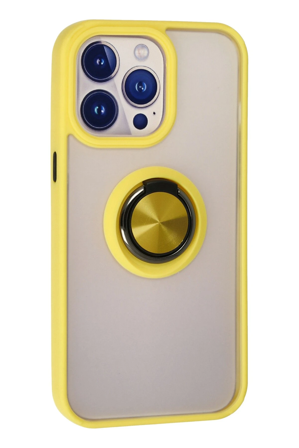Newface iPhone 15 Pro Max Kılıf Montreal Yüzüklü Silikon Kapak - Sarı
