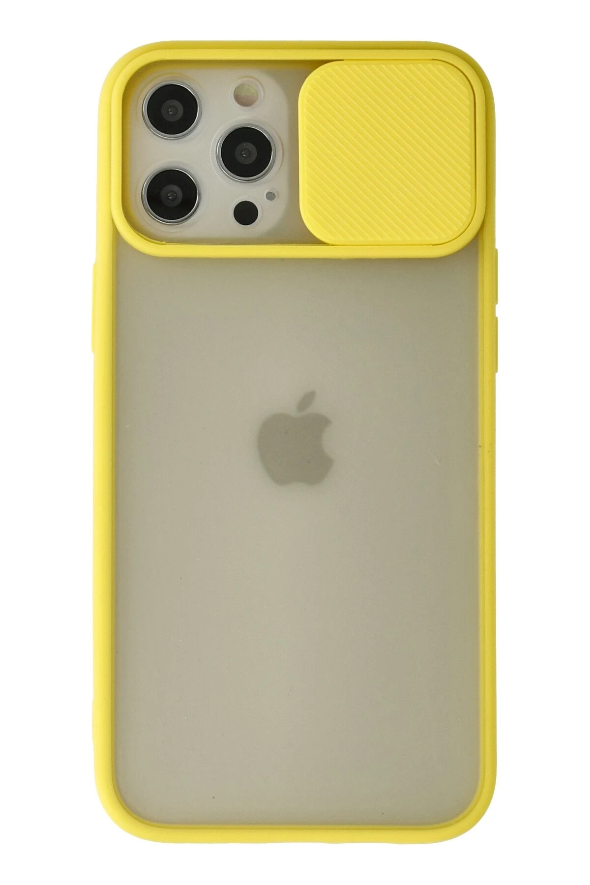 Newface iPhone 12 Pro Max Kılıf Palm Buzlu Kamera Sürgülü Silikon - Sarı