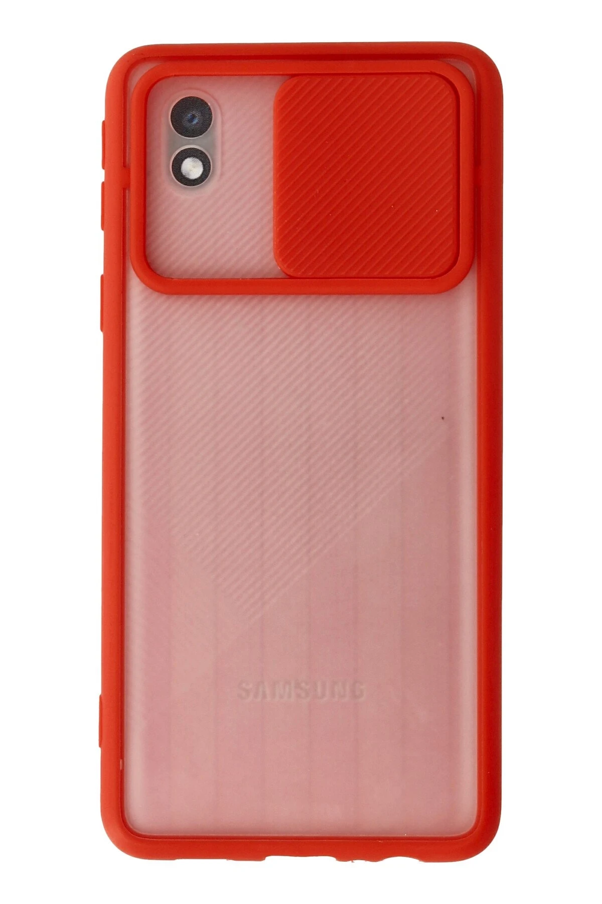 Newface Samsung Galaxy A01 Core Kılıf Palm Buzlu Kamera Sürgülü Silikon - Kırmızı