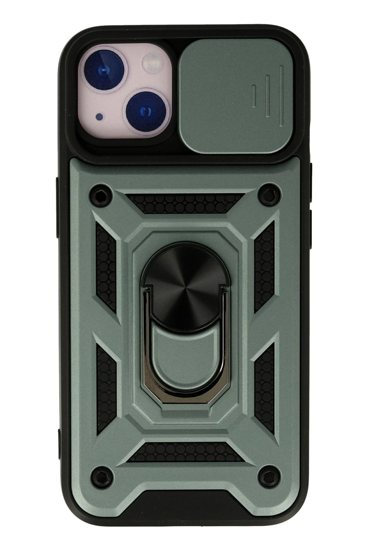 Newface iPhone 15 Kılıf Pars Lens Yüzüklü Silikon - Yeşil