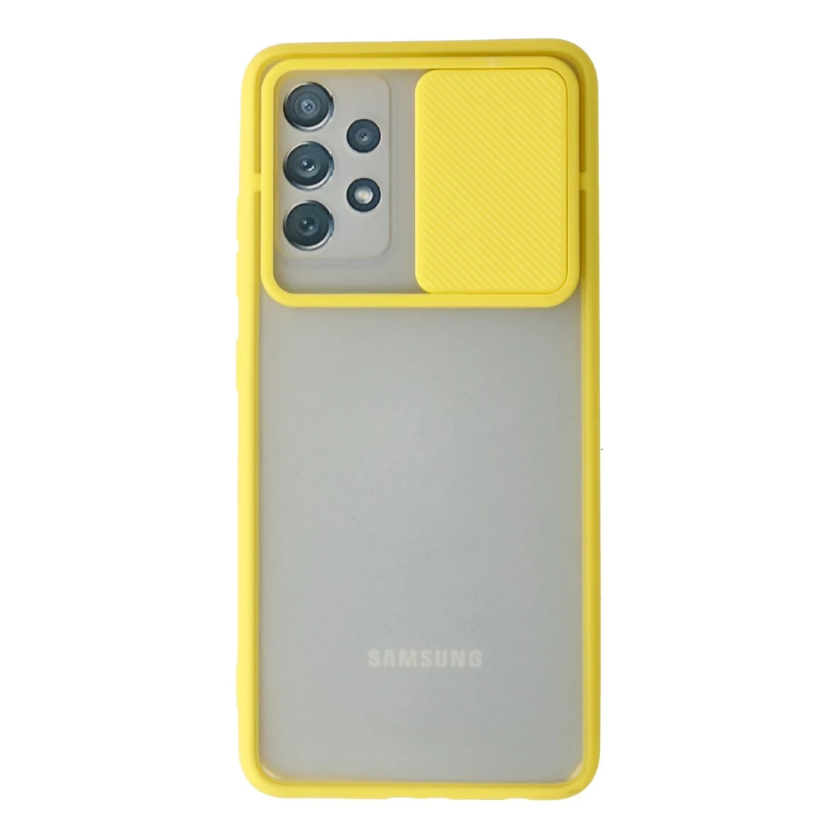 Newface Samsung Galaxy A52 Kılıf Palm Buzlu Kamera Sürgülü Silikon - Sarı