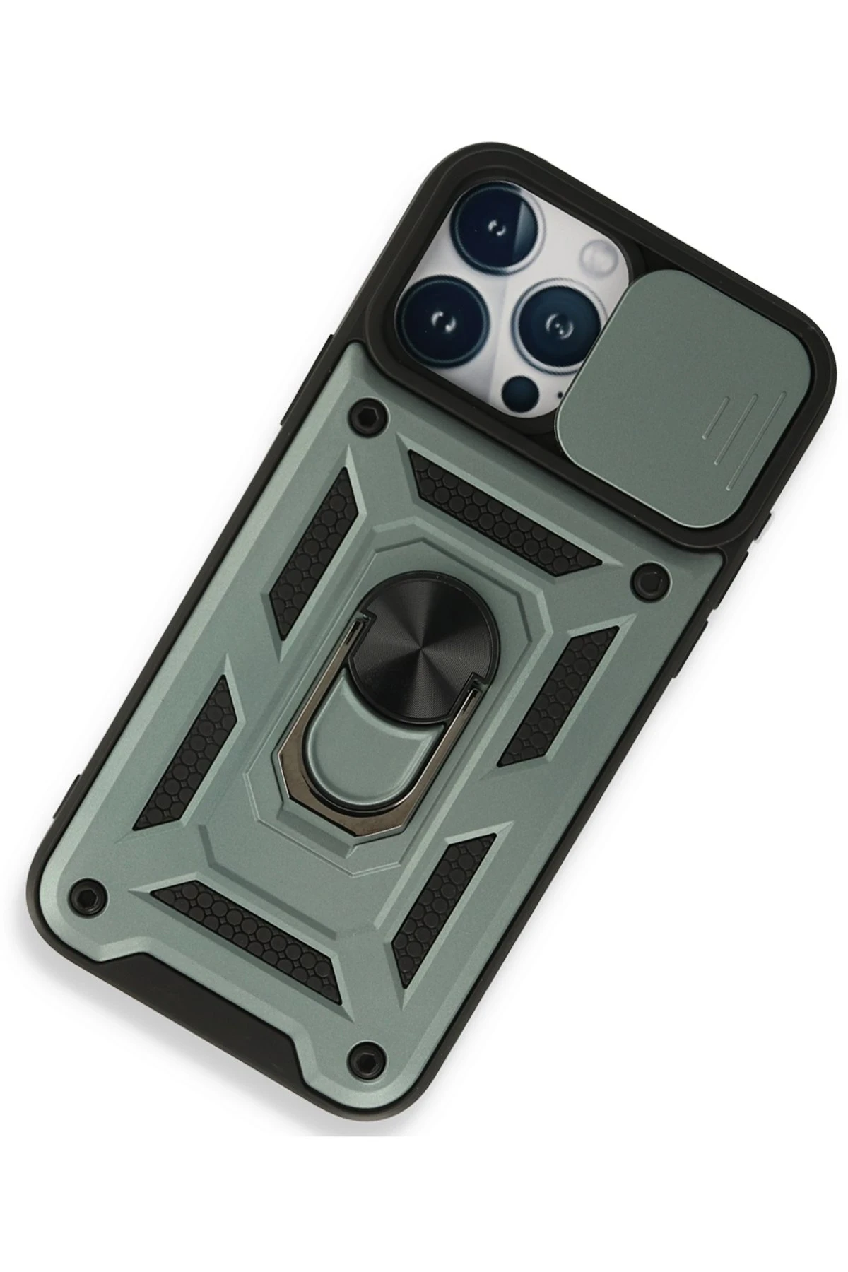 Newface iPhone 15 Pro Kılıf Pars Lens Yüzüklü Silikon - Yeşil